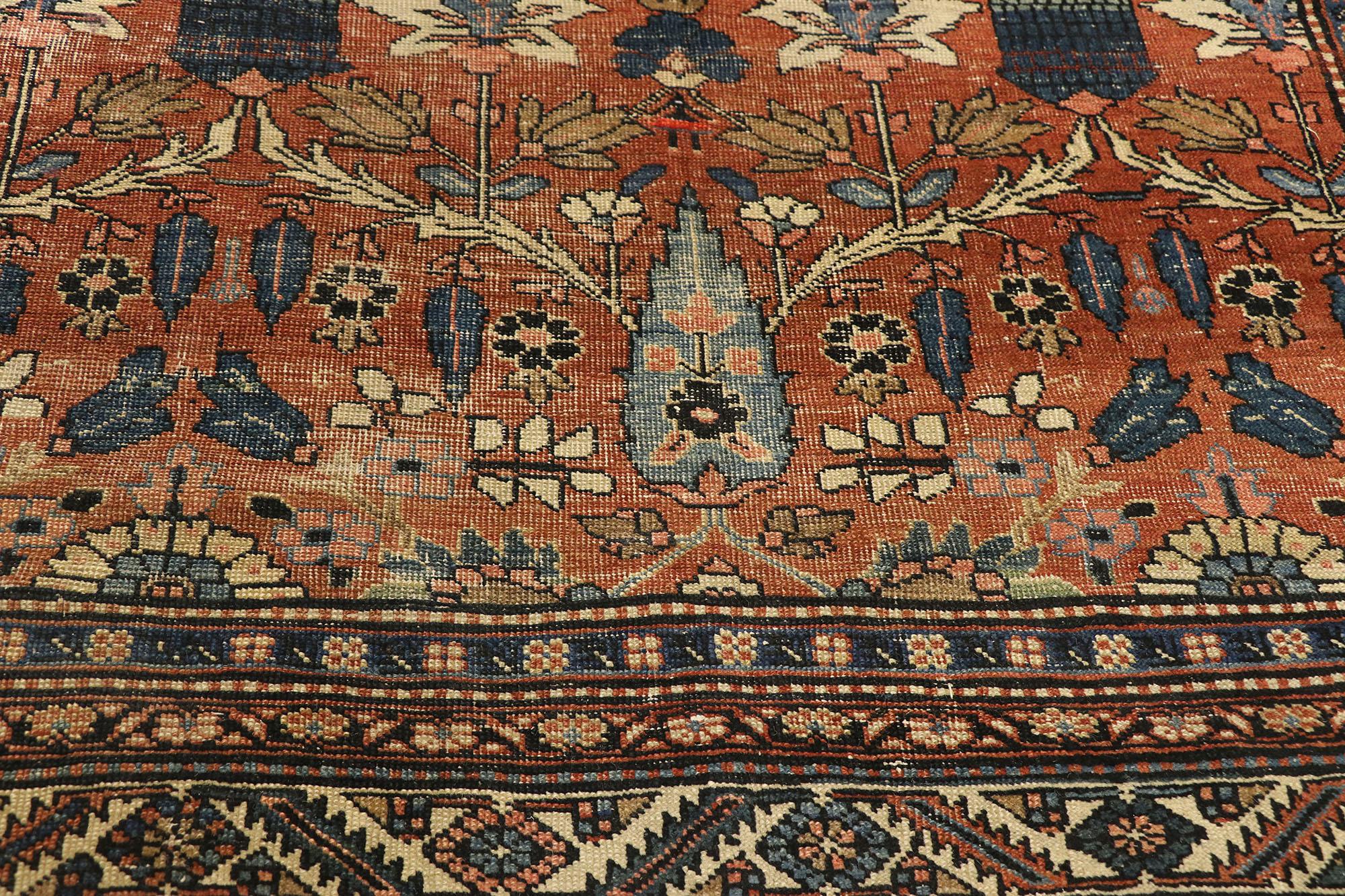 Late 19th Century Antique Persian Bakshaish Gallery Rug with Arts & Crafts Style In Distressed Condition For Sale In Dallas, TX