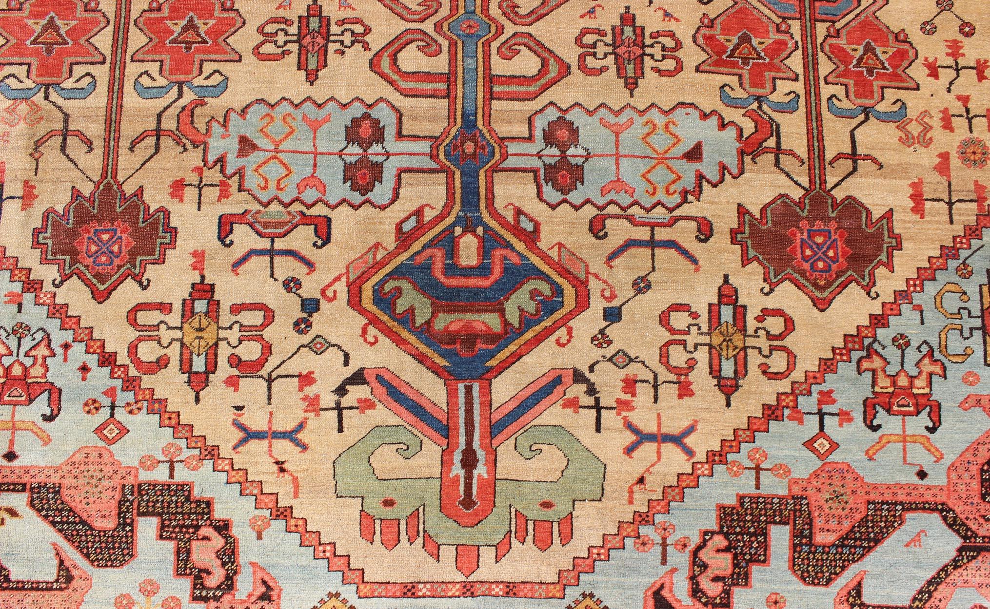 19th Century Antique Persian Bakshaish Rug in Gold, Blue and Multi colors For Sale 4