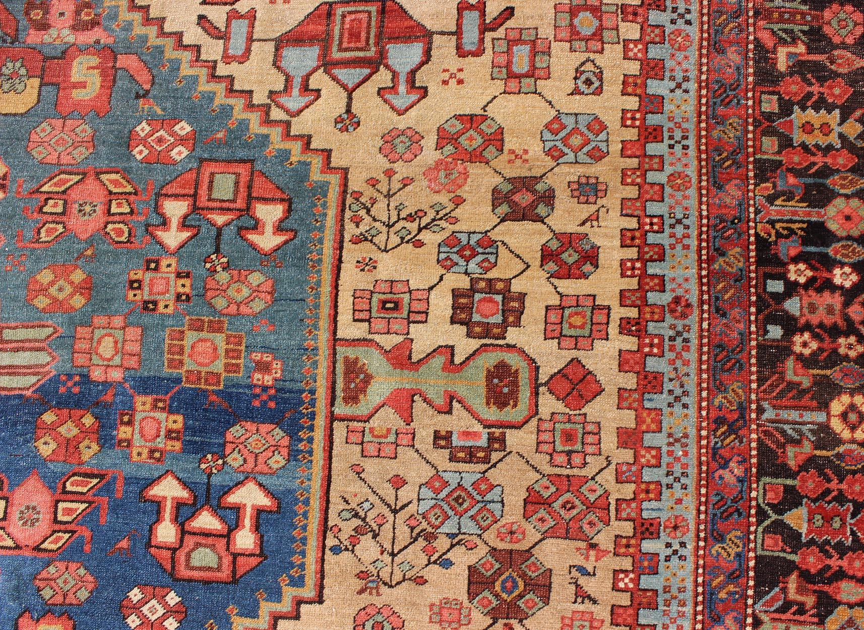 19th Century Antique Persian Bakshaish Rug in Gold, Blue and Multi colors For Sale 5