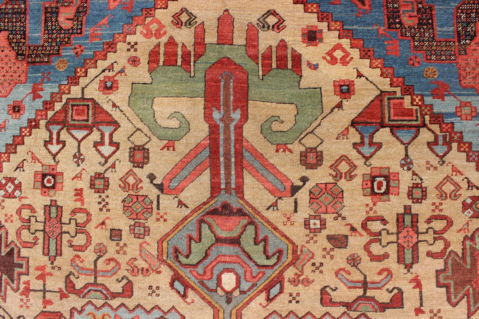 19th Century Antique Persian Bakshaish Rug in Gold, Blue and Multi colors For Sale 7
