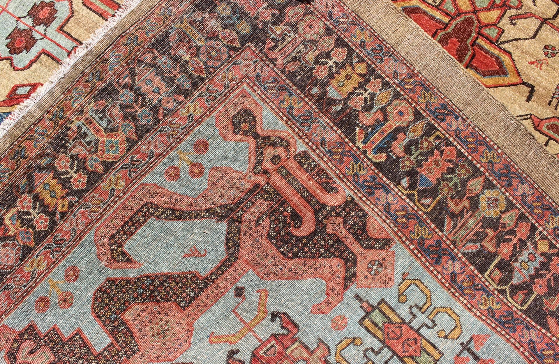 Wool 19th Century Antique Persian Bakshaish Rug in Gold, Blue and Multi colors For Sale