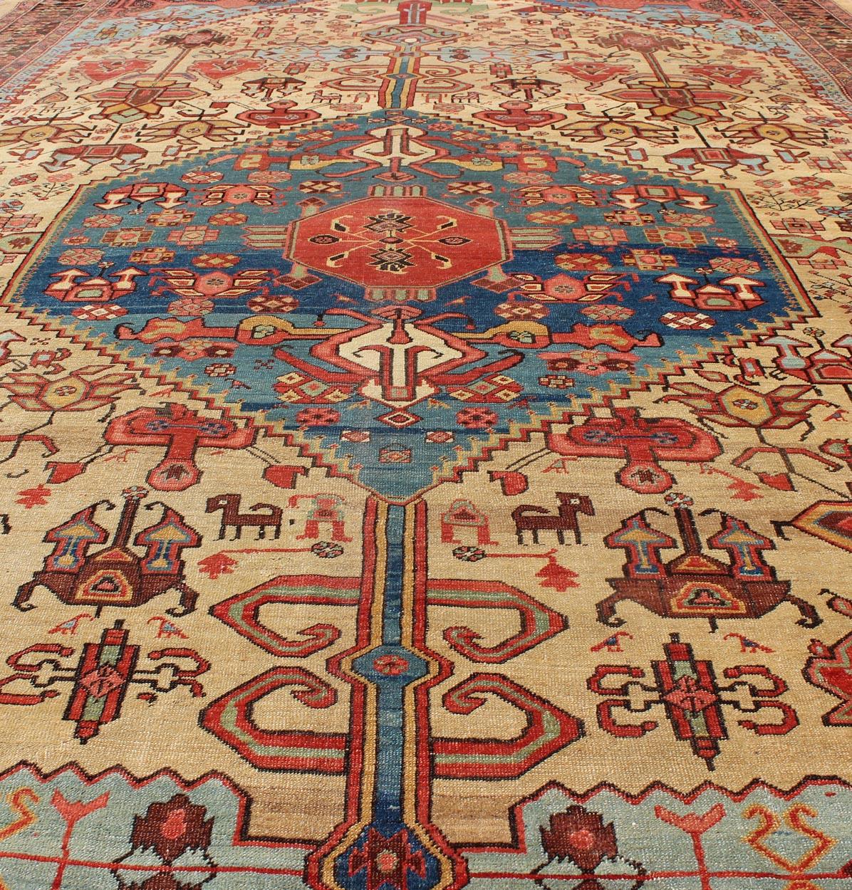 19th Century Antique Persian Bakshaish Rug in Gold, Blue and Multi colors For Sale 1
