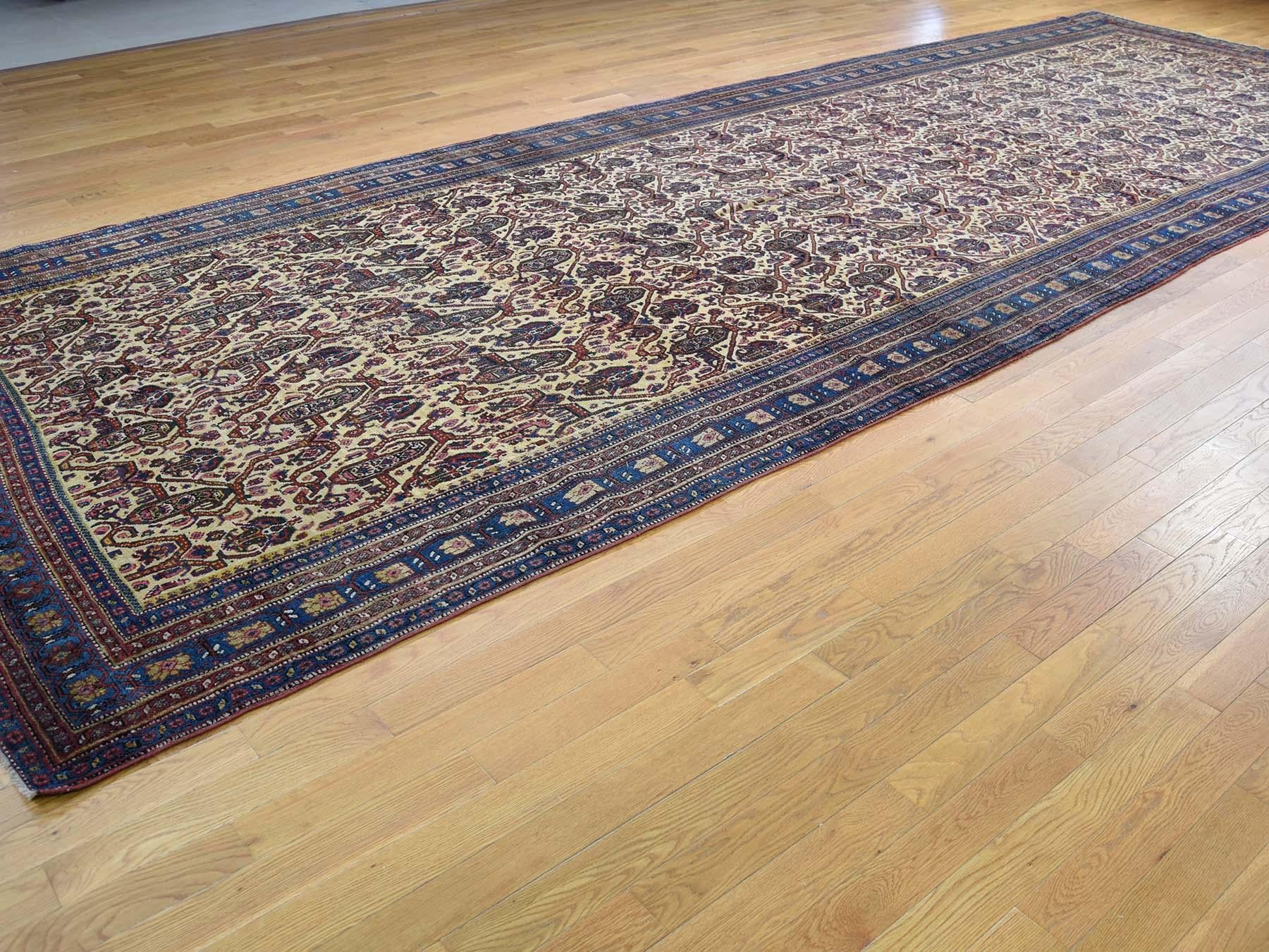 Hand-Knotted Late 19th Century Antique Persian Bidjar Gallery Size Runner Rug For Sale