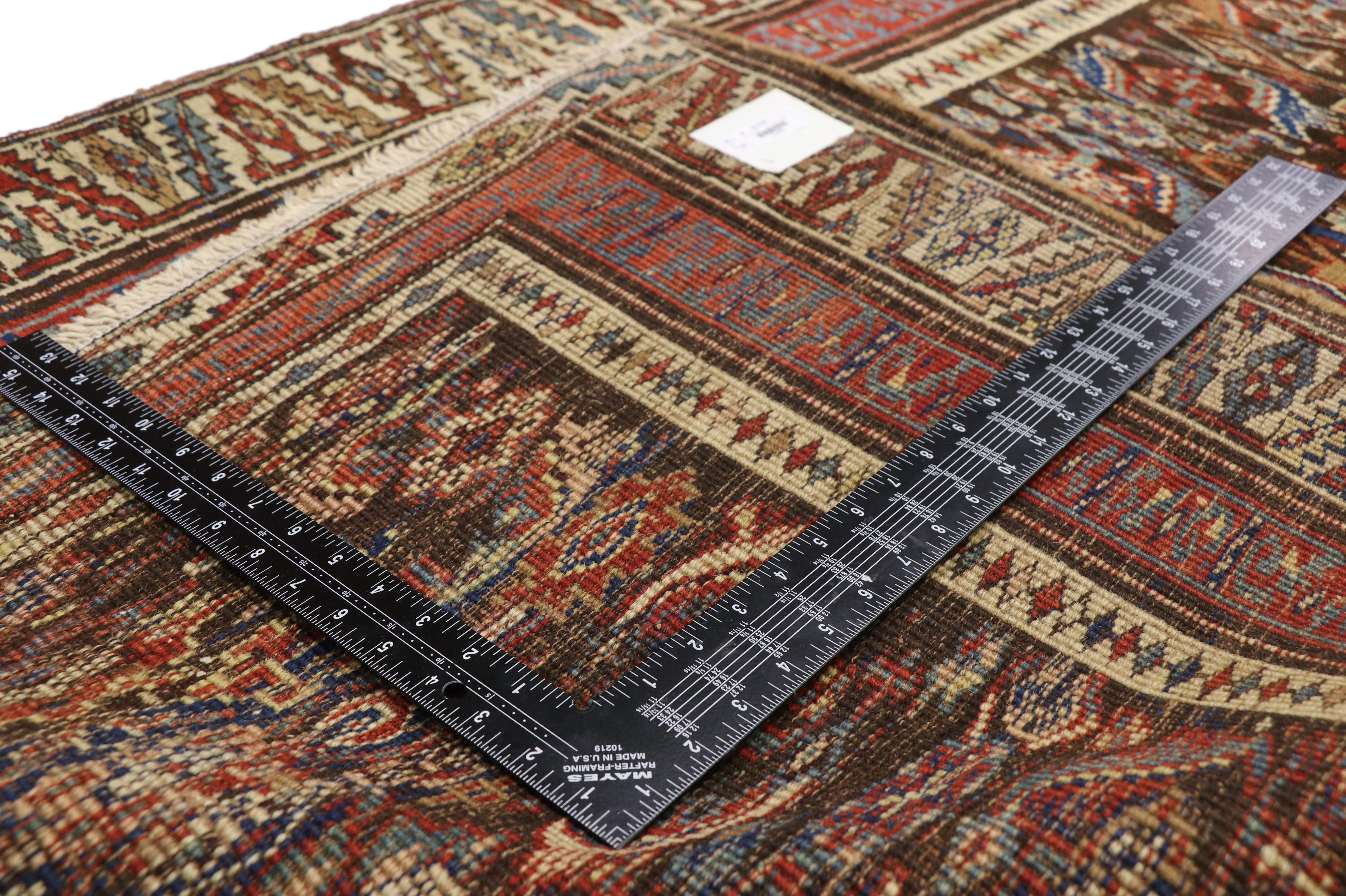 72392 late 19th century antique Persian Bijar runner, Tribal style Hallway runner. This late 19th century antique Persian Bijar runner features an all-over Herati pattern spread across an abrashed field. The classic Herati pattern, also known as the