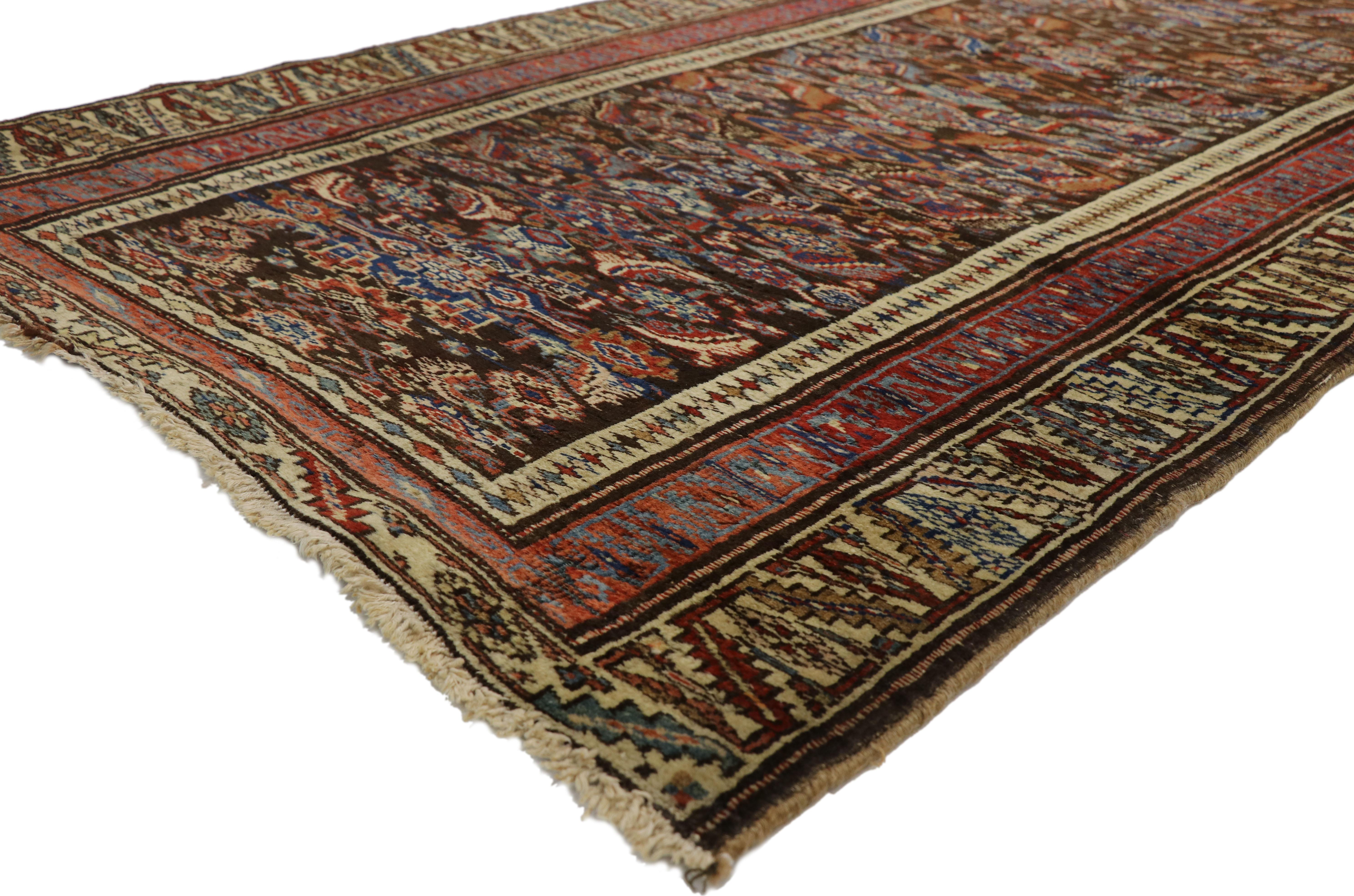 Late 19th Century Antique Persian Bijar Runner, Tribal Style Hallway Runner In Good Condition For Sale In Dallas, TX
