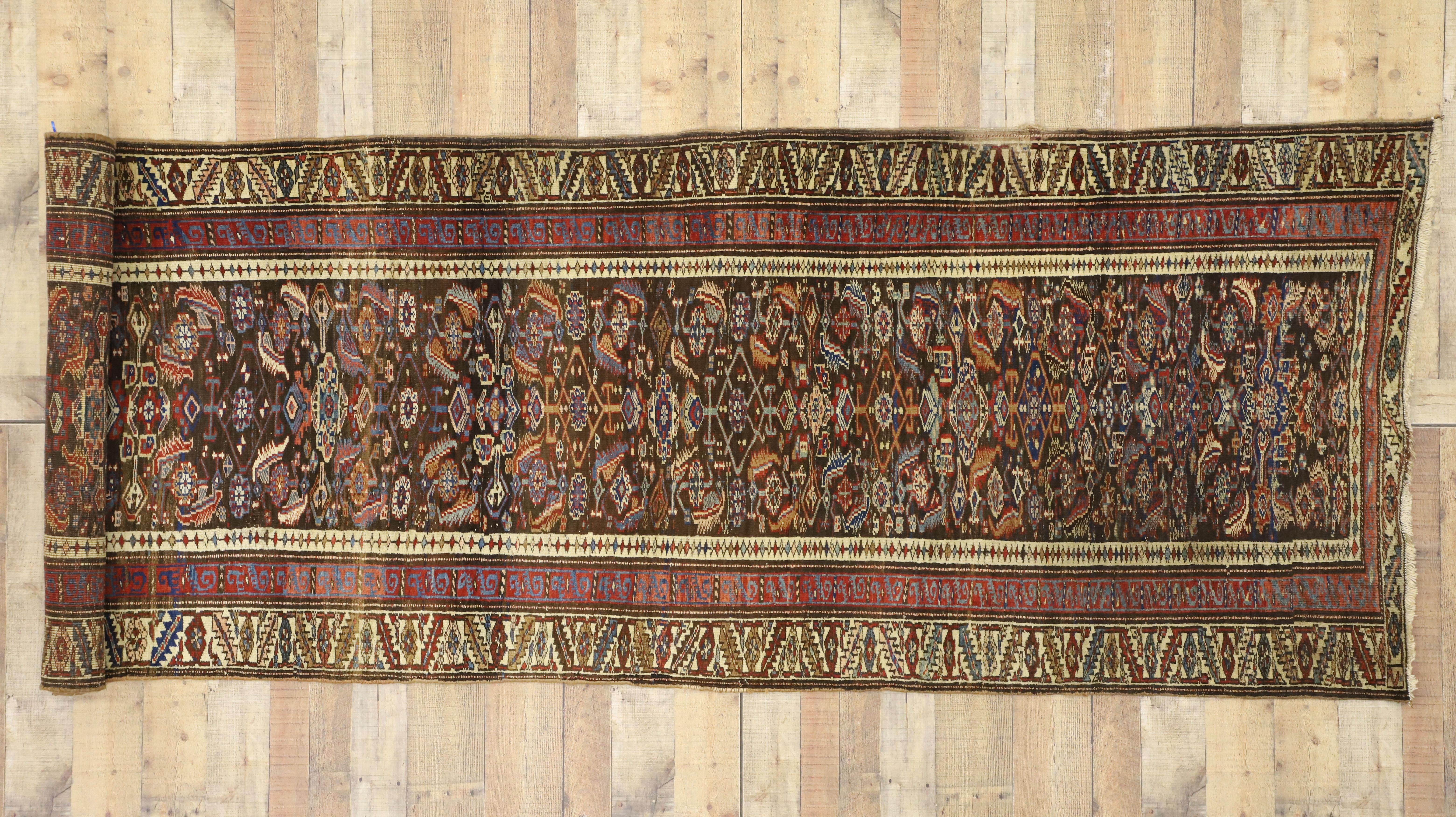 Wool Late 19th Century Antique Persian Bijar Runner, Tribal Style Hallway Runner For Sale