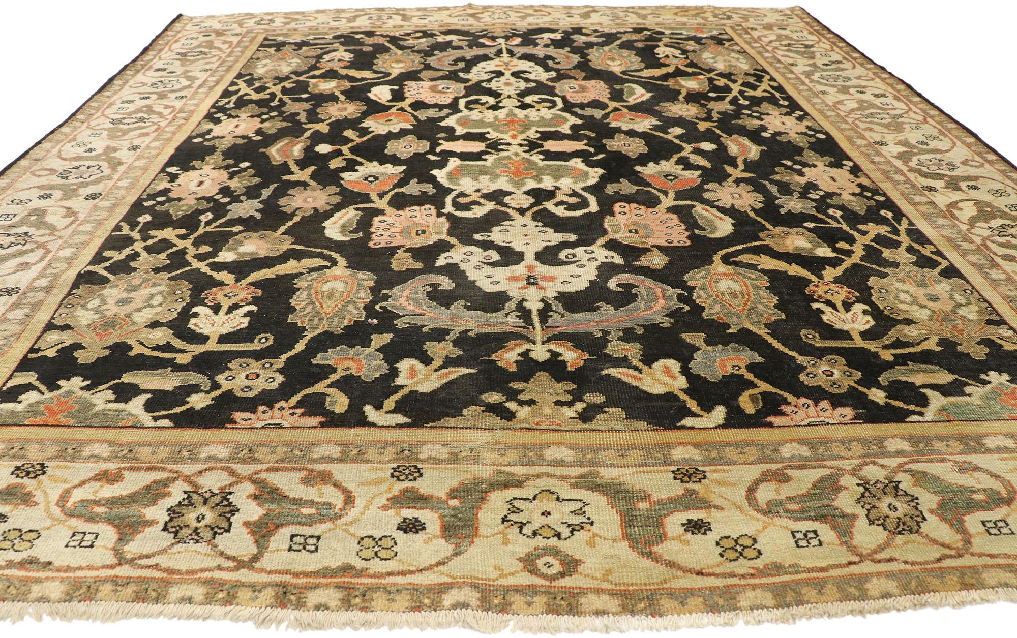 Hand-Knotted Late 19th Century Antique Persian Black Sultanabad Rug with Regal Style  For Sale