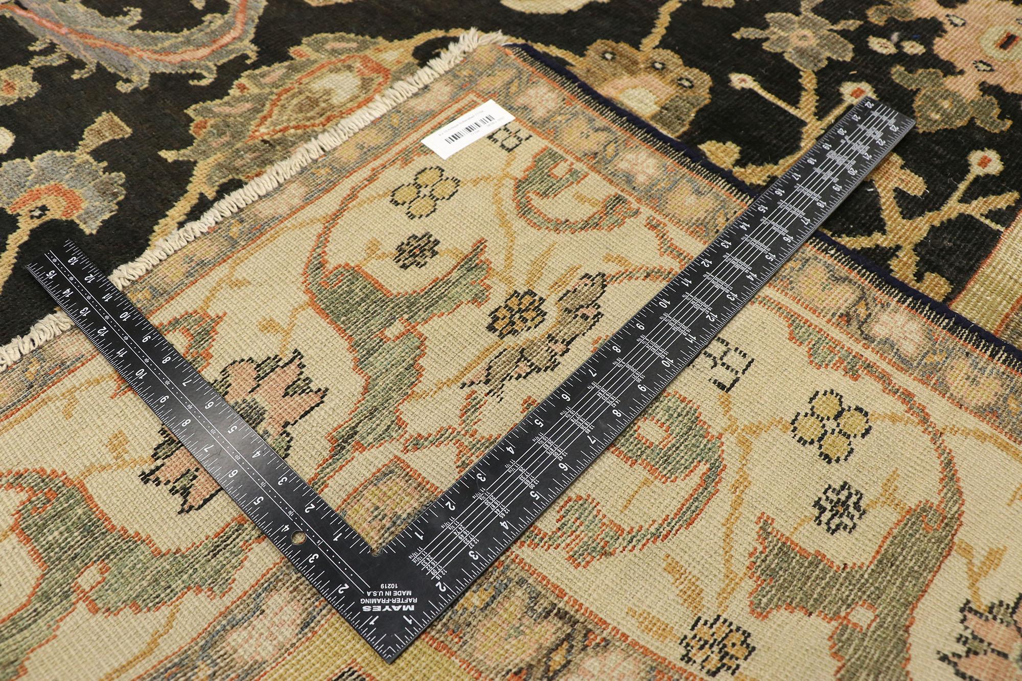 Wool Late 19th Century Antique Persian Black Sultanabad Rug with Regal Style  For Sale
