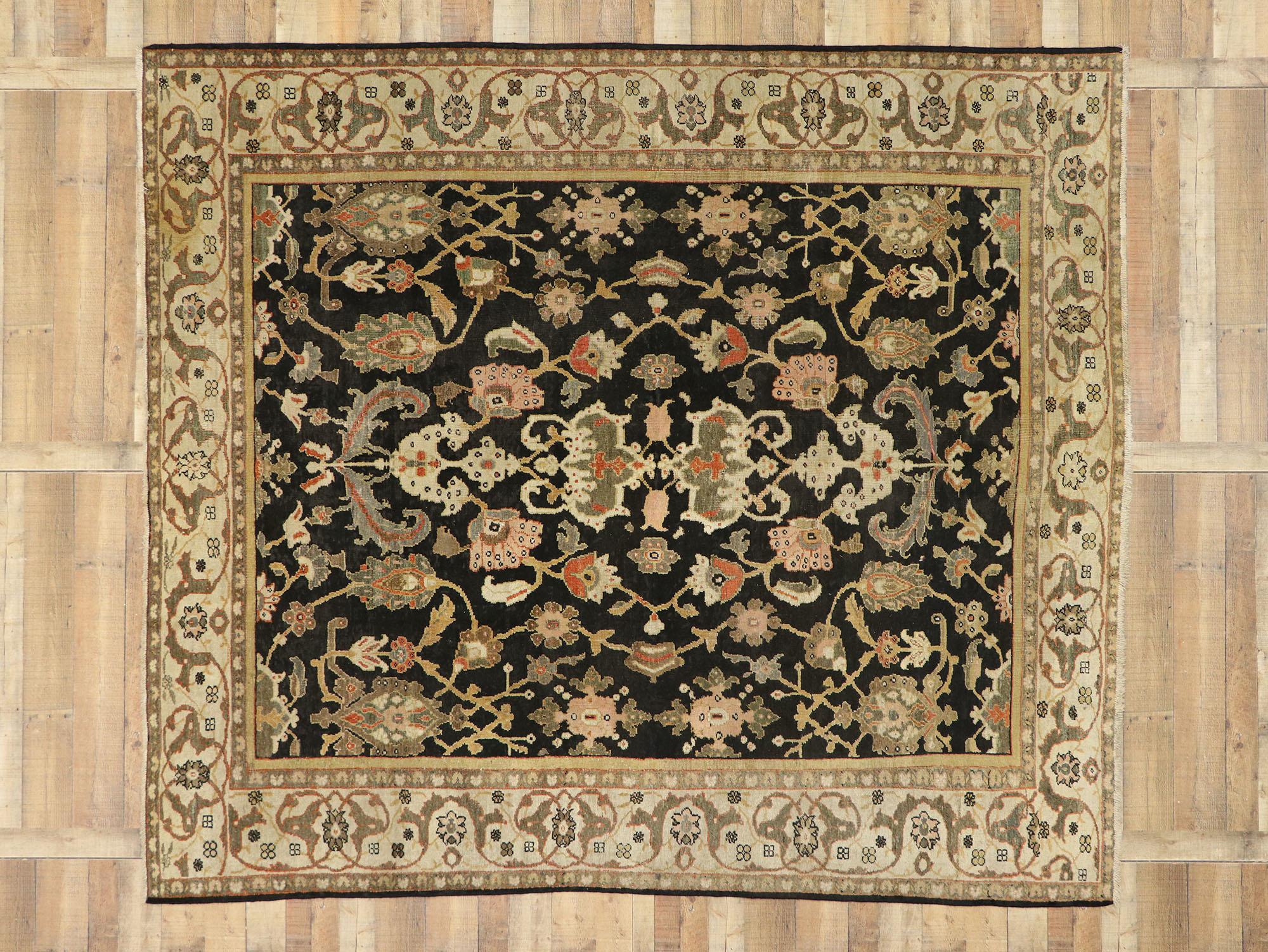 Late 19th Century Antique Persian Black Sultanabad Rug with Regal Style  For Sale 3