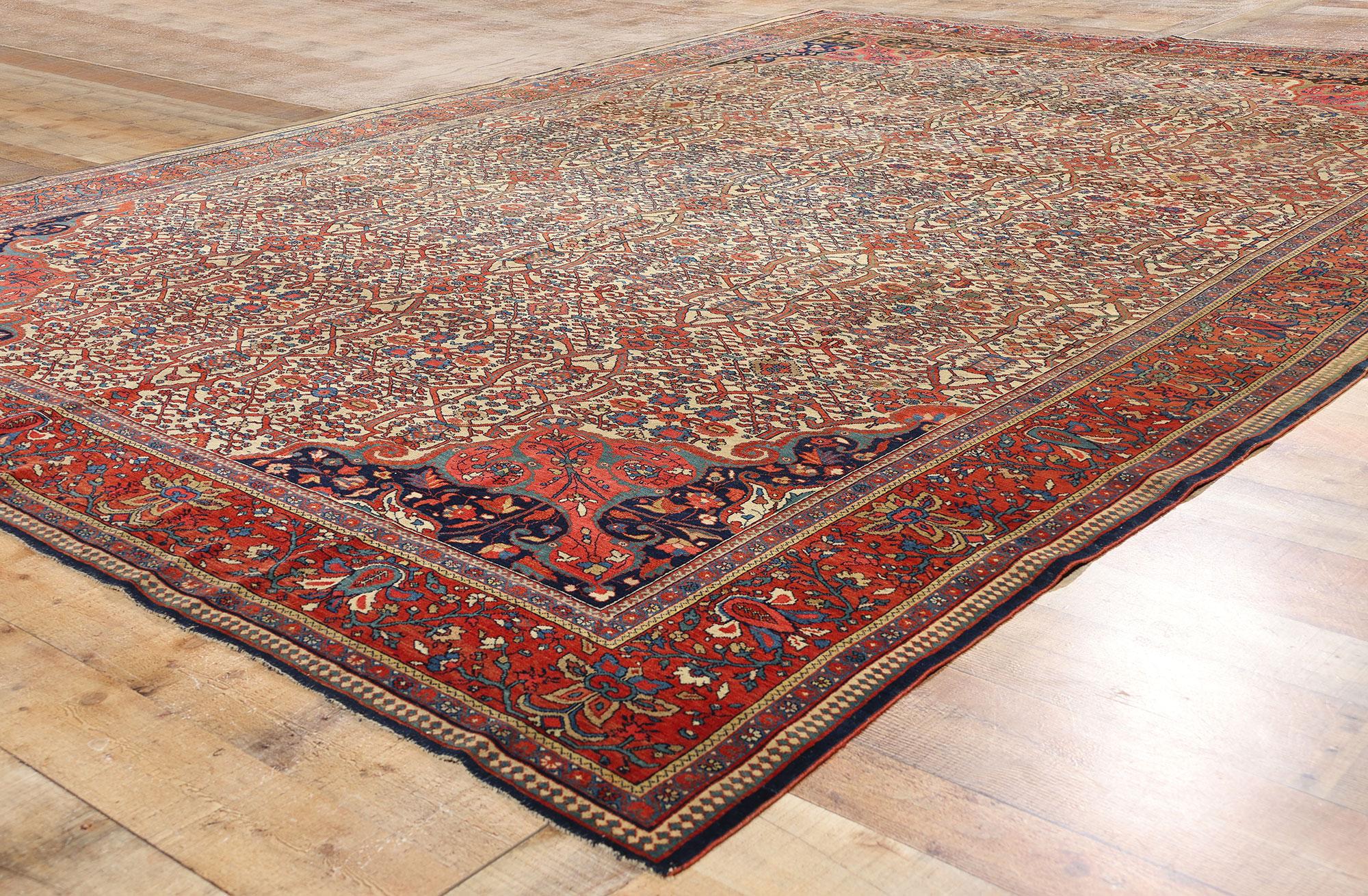 Lana Tappeto Farahan persiano antico della fine del XIX secolo, 08'08 x 11'04 in vendita