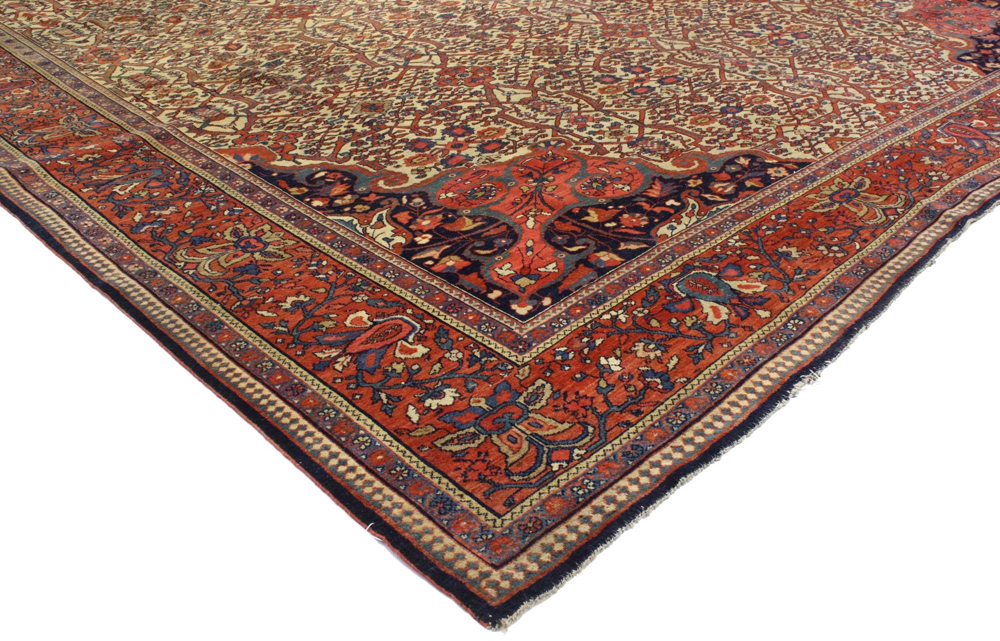 Art Nouveau Late 19th Century Antique Persian Farahan Rug with American Colonial Style For Sale