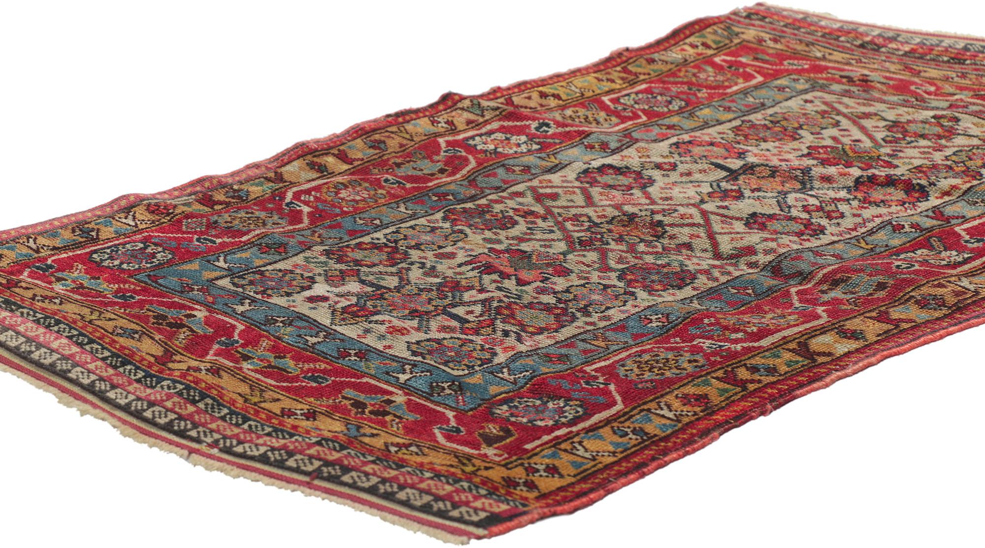 ?78158 Antique Persian Gashghaie rug, 02'00 x 03'09.
?Rendered in variegated shades of beige, red, sky blue, black, brown, raspberry pink, cerulean, and verdigris with other accent colors.
Desirable Age Wear. Abrash.
Hand knotted wool.
Made in