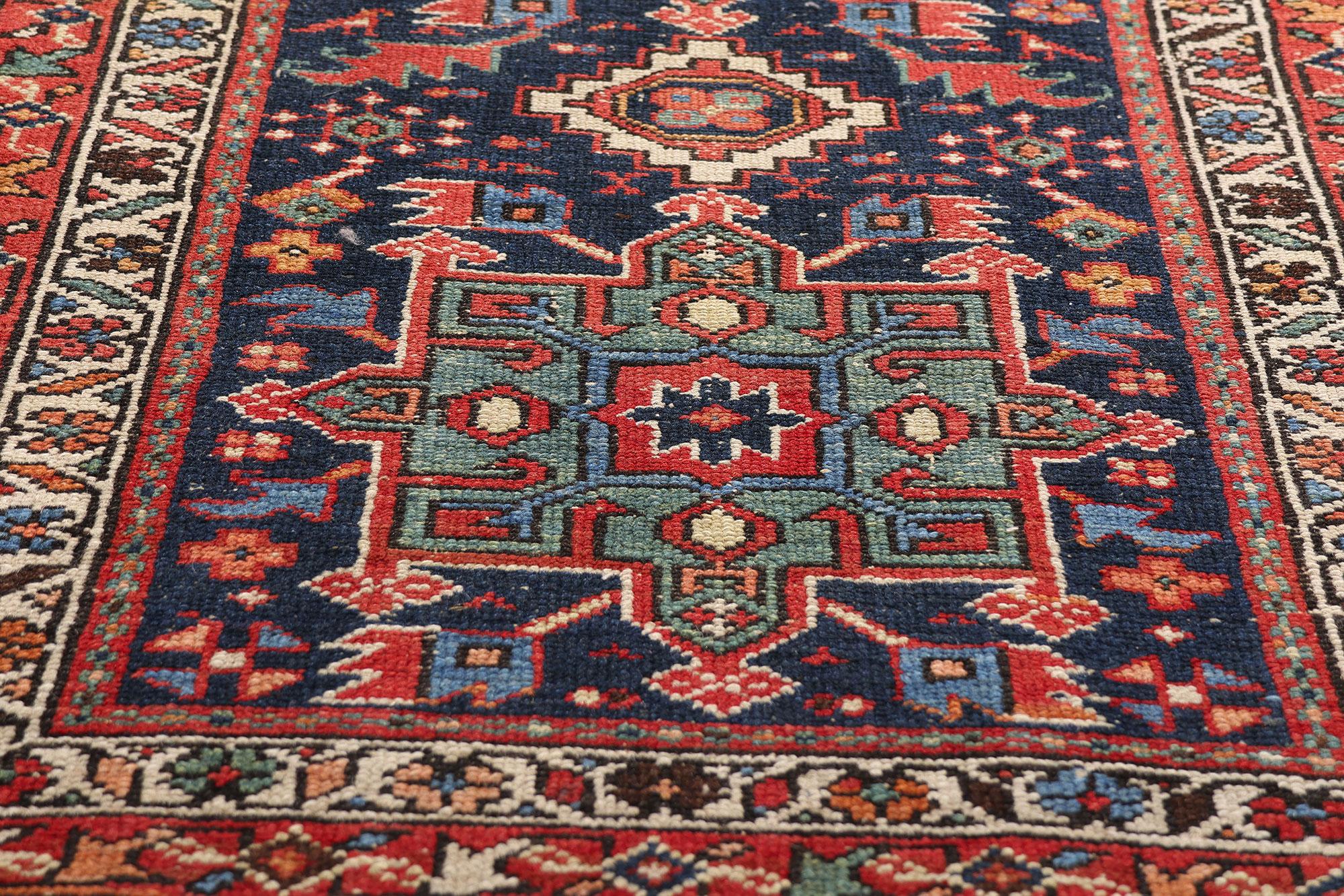 Late 19th Century Antique Persian Karaja Heriz Rug with Modern Style In Distressed Condition For Sale In Dallas, TX