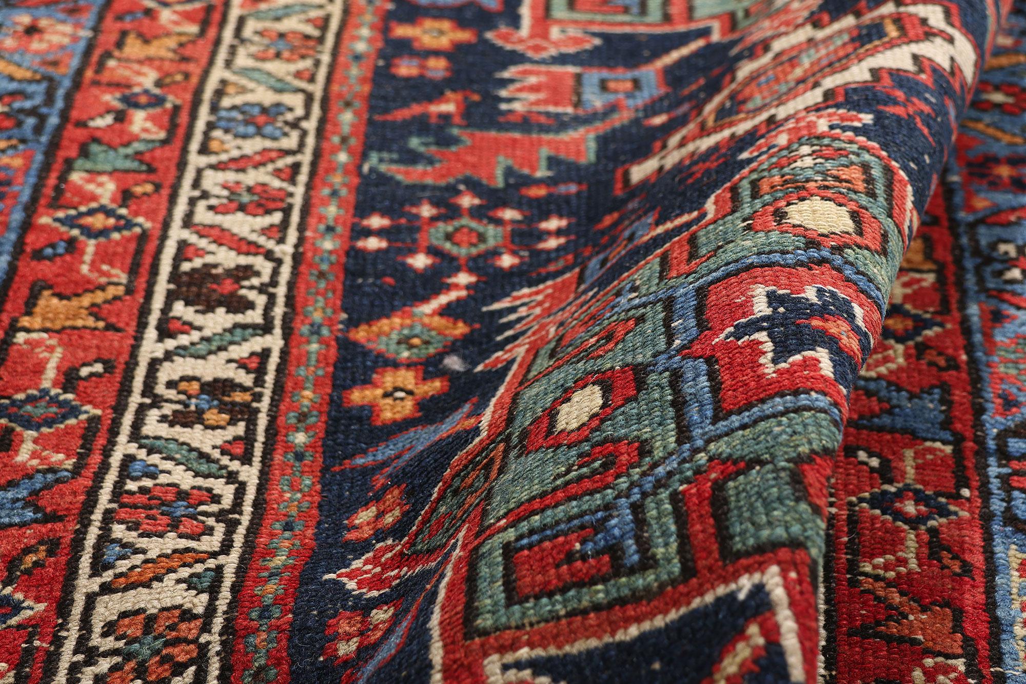 Wool Late 19th Century Antique Persian Karaja Heriz Rug with Modern Style For Sale