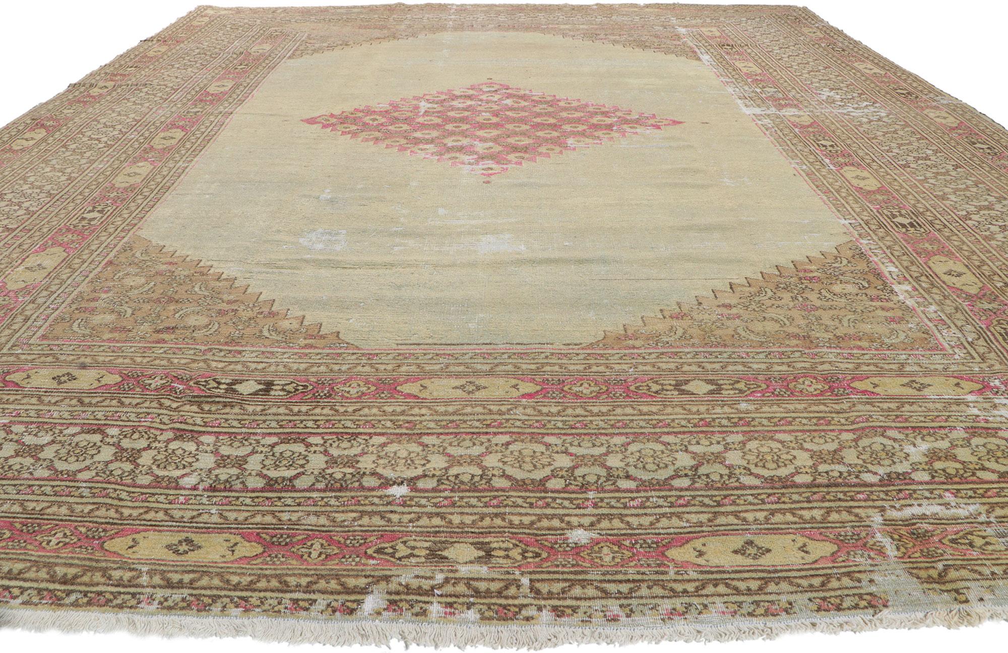 Late 19th Century Antique Persian Khorassan Rug with English Manor Style In Distressed Condition For Sale In Dallas, TX