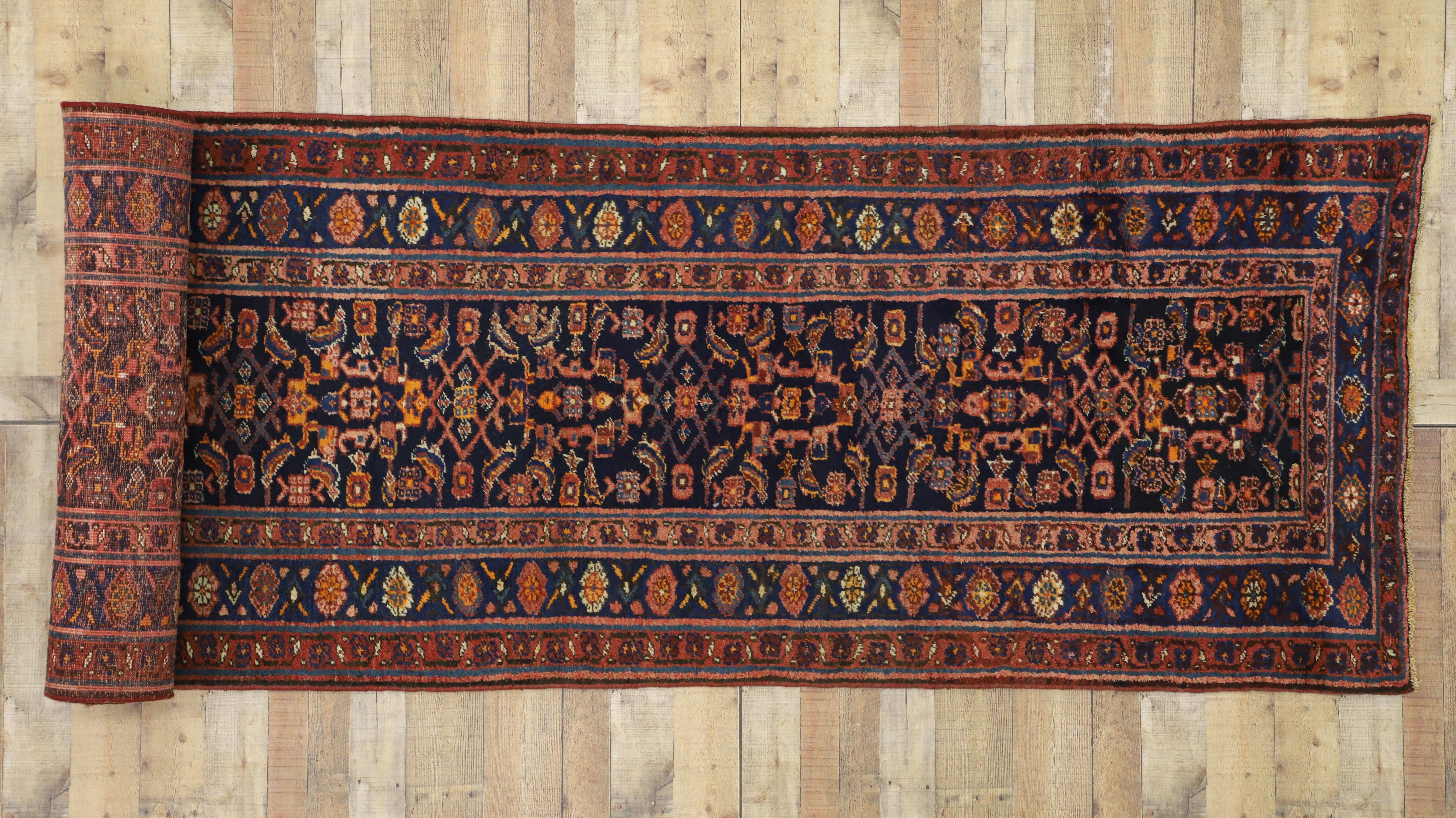 Wool Late 19th-Century Antique Persian Kurd Runner with Modern Victorian Style