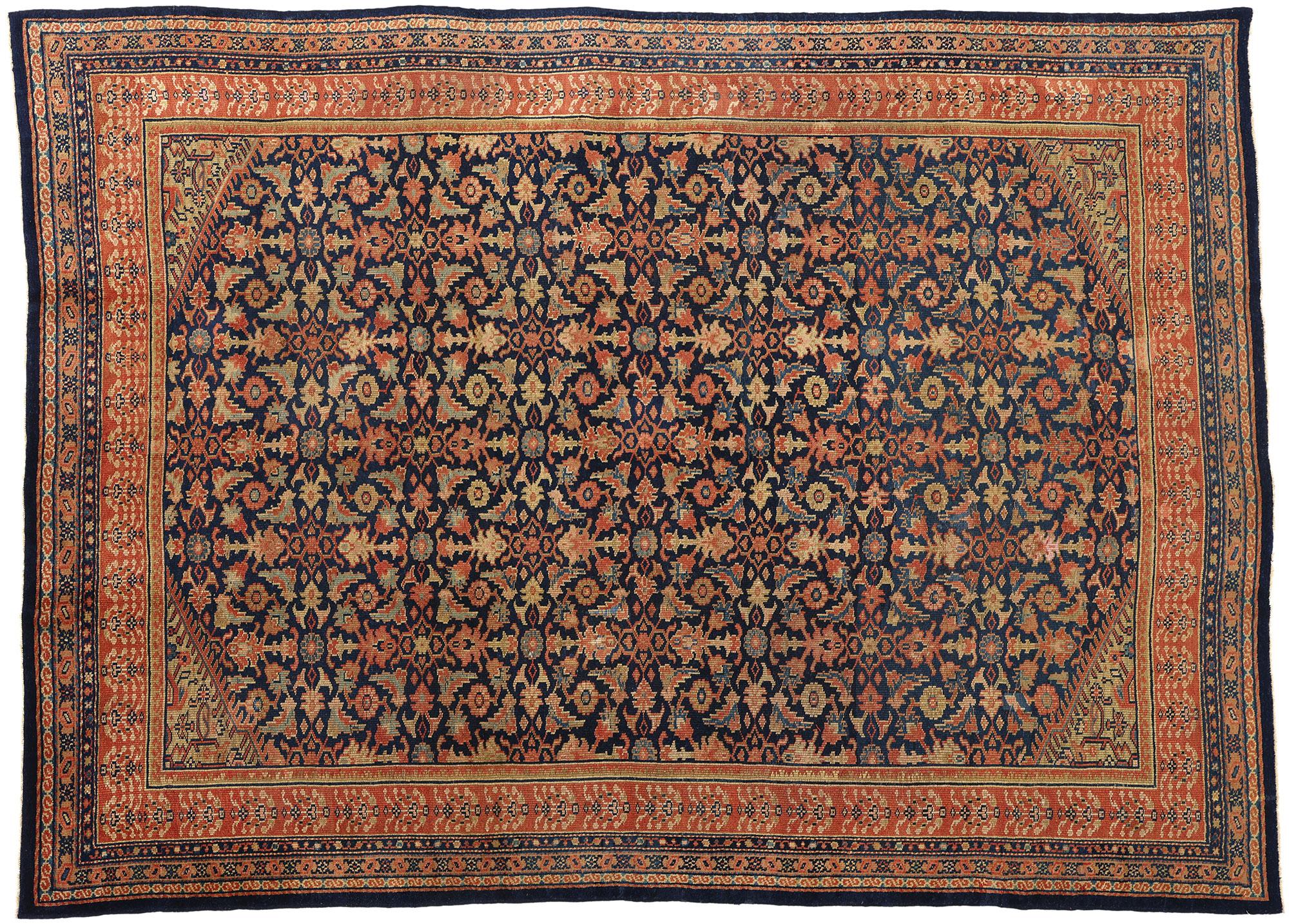 Late 19th Century Distressed Antique Navy Blue Persian Kurdish Carpet For Sale 4