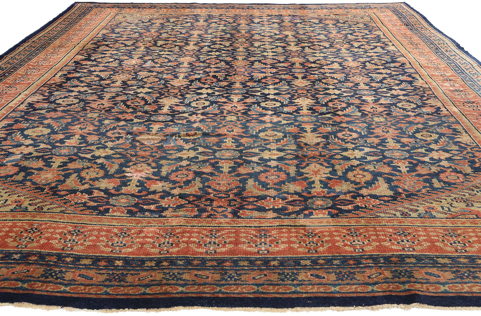 Malayer Late 19th Century Distressed Antique Navy Blue Persian Kurdish Carpet For Sale