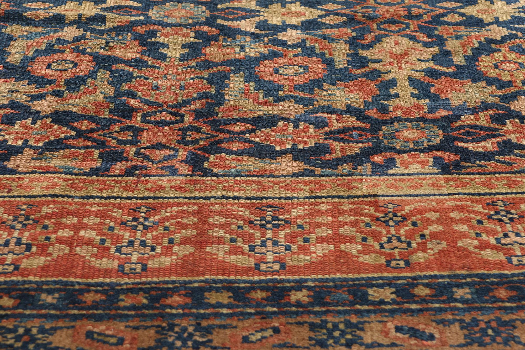 Late 19th Century Distressed Antique Navy Blue Persian Kurdish Carpet In Distressed Condition For Sale In Dallas, TX
