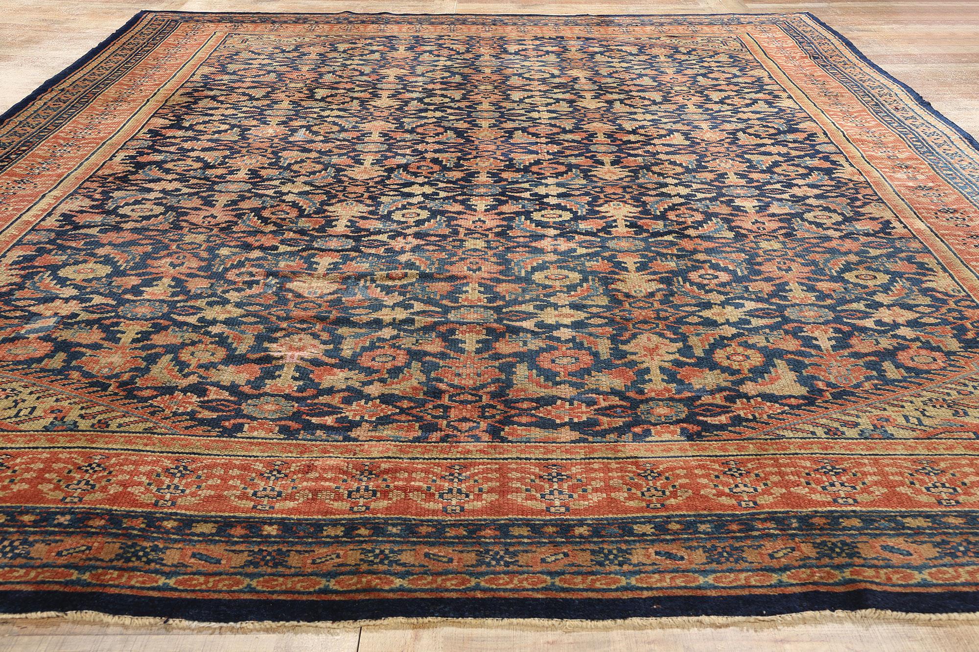 Late 19th Century Distressed Antique Navy Blue Persian Kurdish Carpet For Sale 2