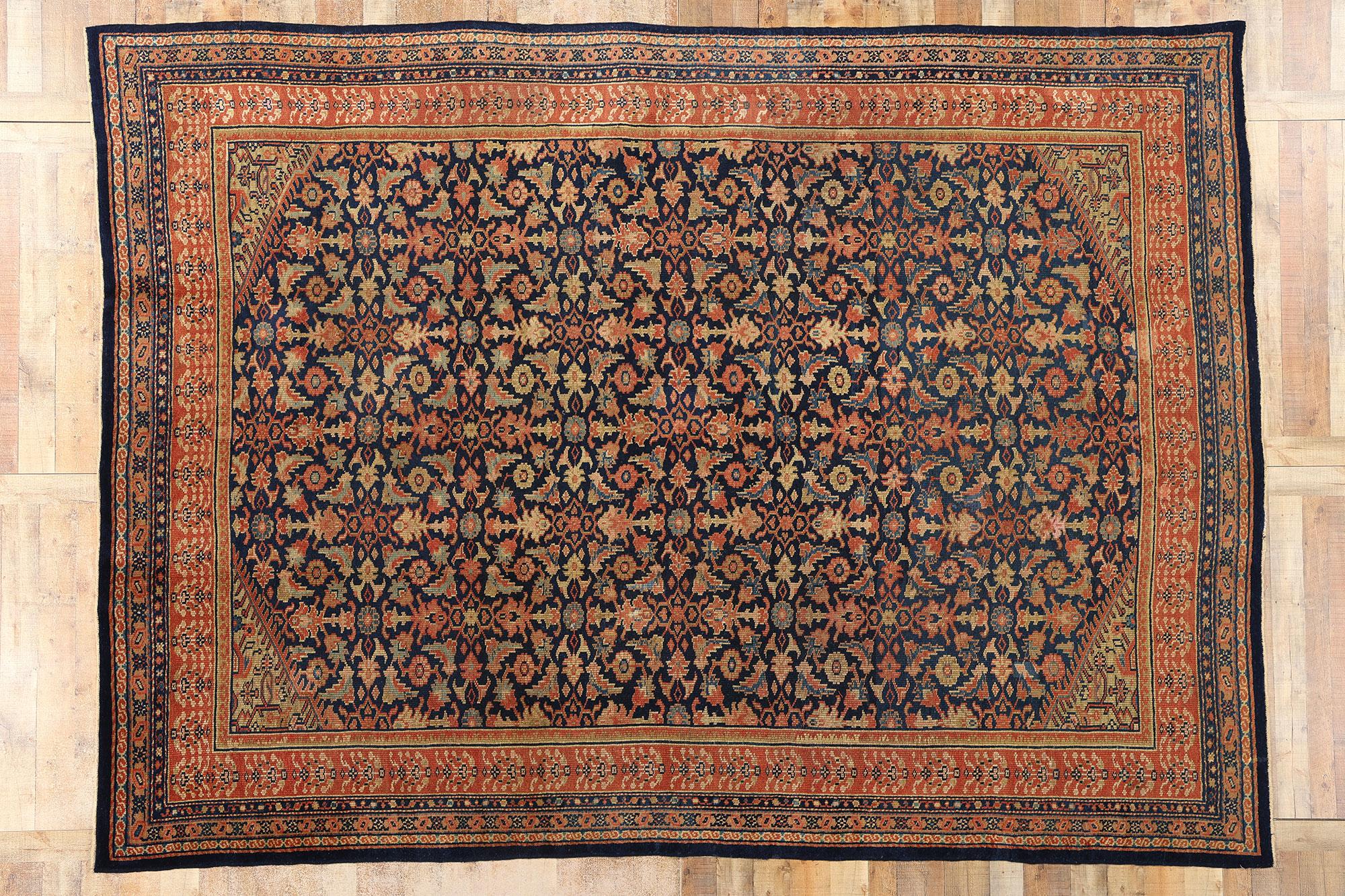 Late 19th Century Distressed Antique Navy Blue Persian Kurdish Carpet For Sale 3