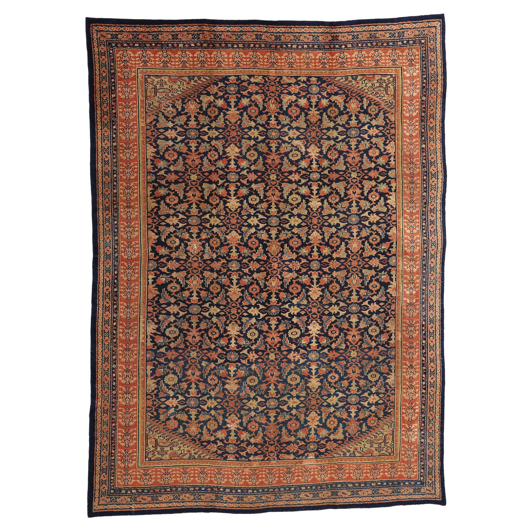 Late 19th Century Distressed Antique Navy Blue Persian Kurdish Carpet For Sale