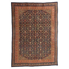 Tapis persan kurde de la fin du 19e siècle, antique, bleu marine et vieilli