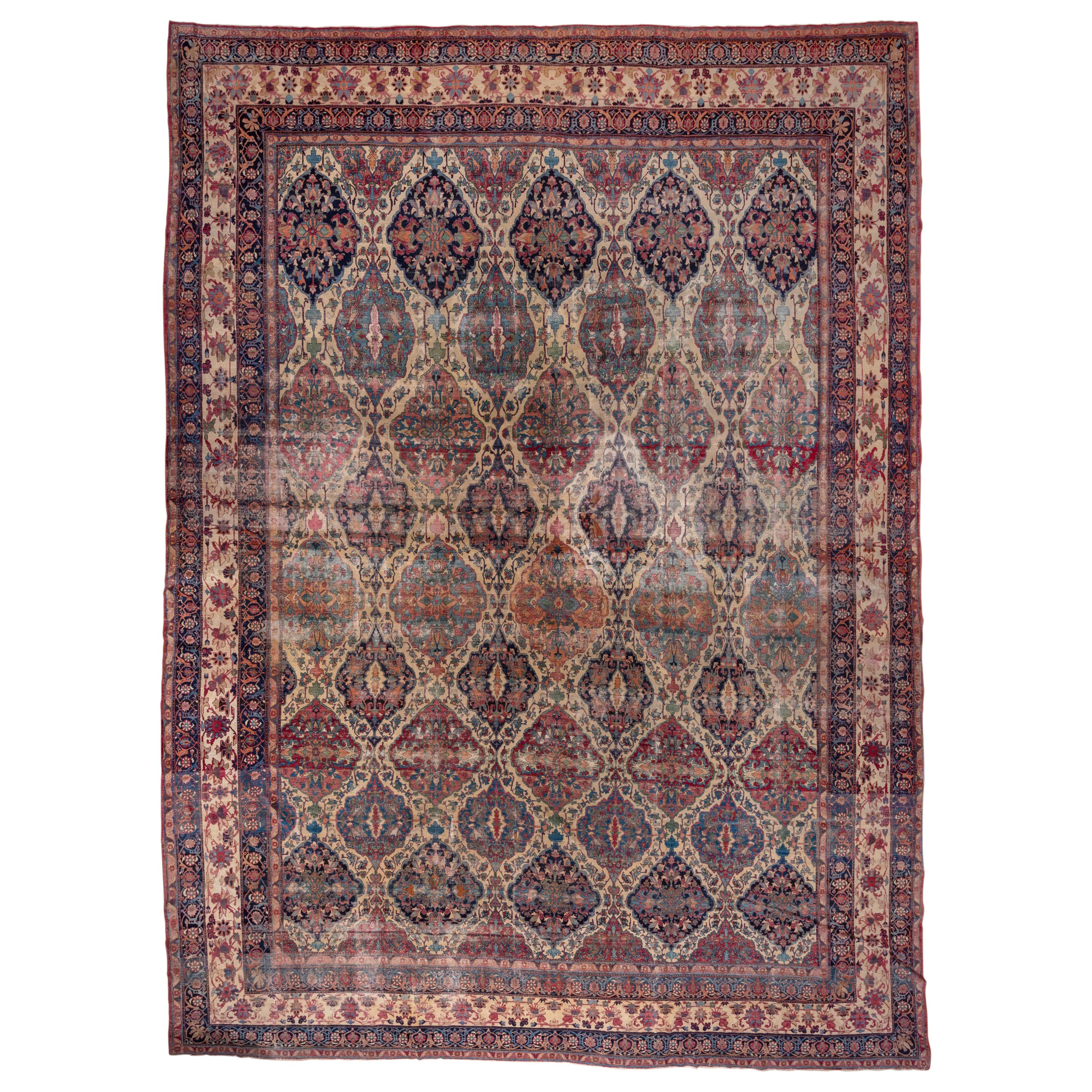 Late 19th Century Antique Persian Lavar Kerman Carpet, circa 1980s For Sale