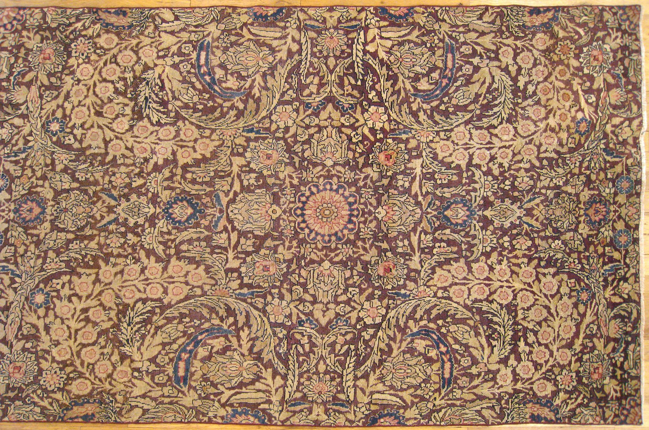 East Asian Antique Borderless Persian Lavar Oriental Rug, in Gallery size, Repeating Floral For Sale