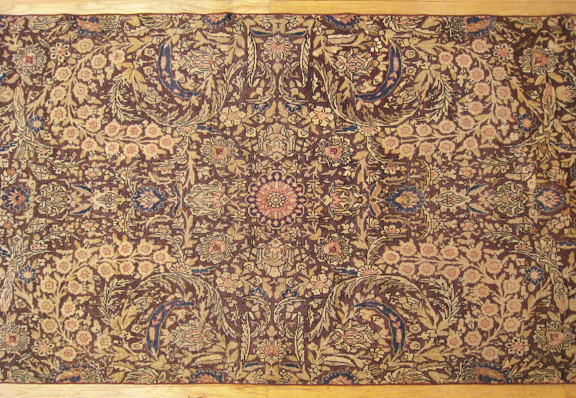 Hand-Knotted Antique Borderless Persian Lavar Oriental Rug, in Gallery size, Repeating Floral For Sale