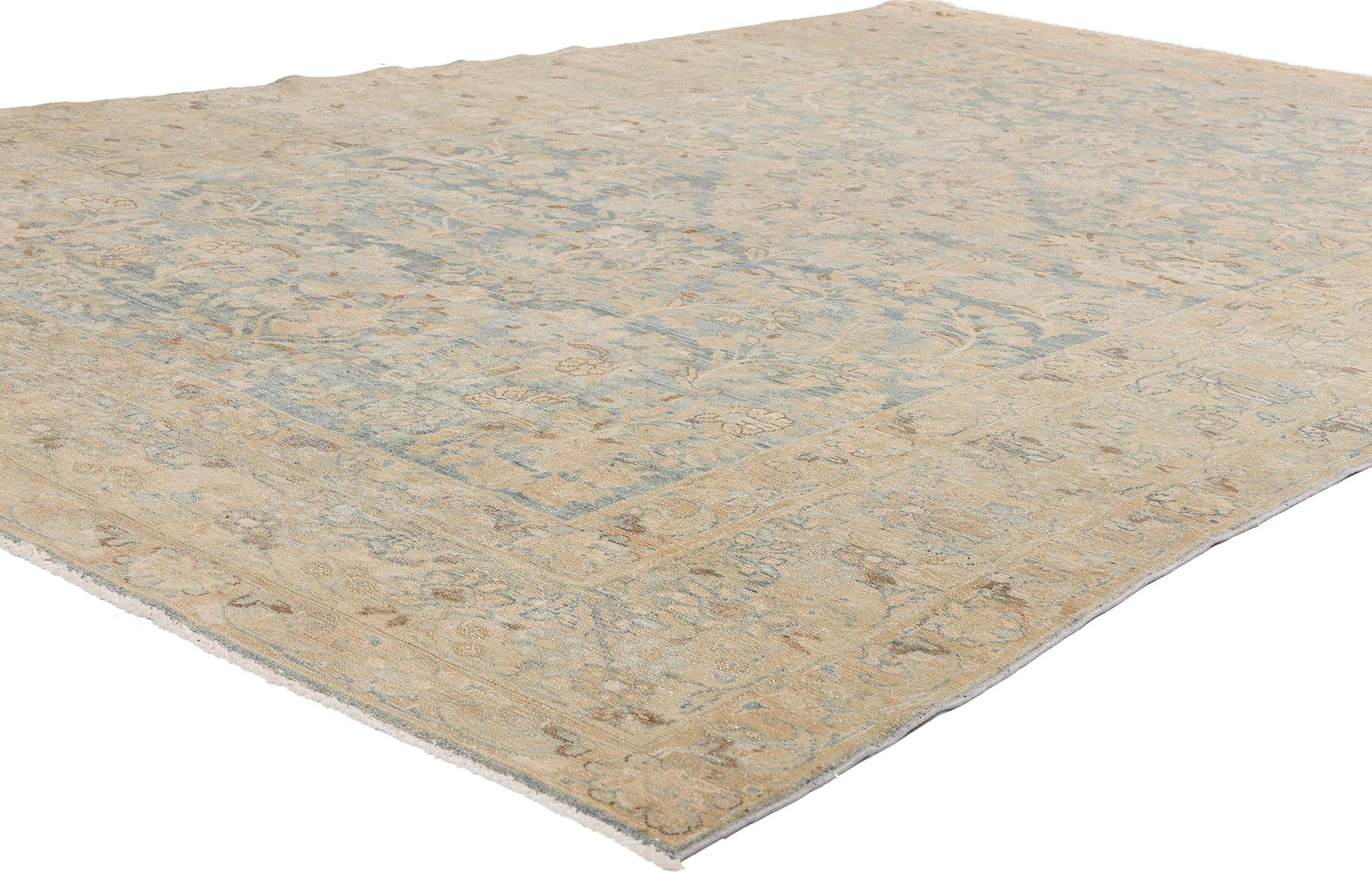54019 Antiker persischer Malayer-Teppich des späten 19. Jahrhunderts, 07'01 x 11'06. Dieser handgeknüpfte Wollteppich aus Malayer, der in der Dämmerung des 19. Jahrhunderts gewebt wurde und von der ruhigen Erhabenheit der persischen Dorftradition