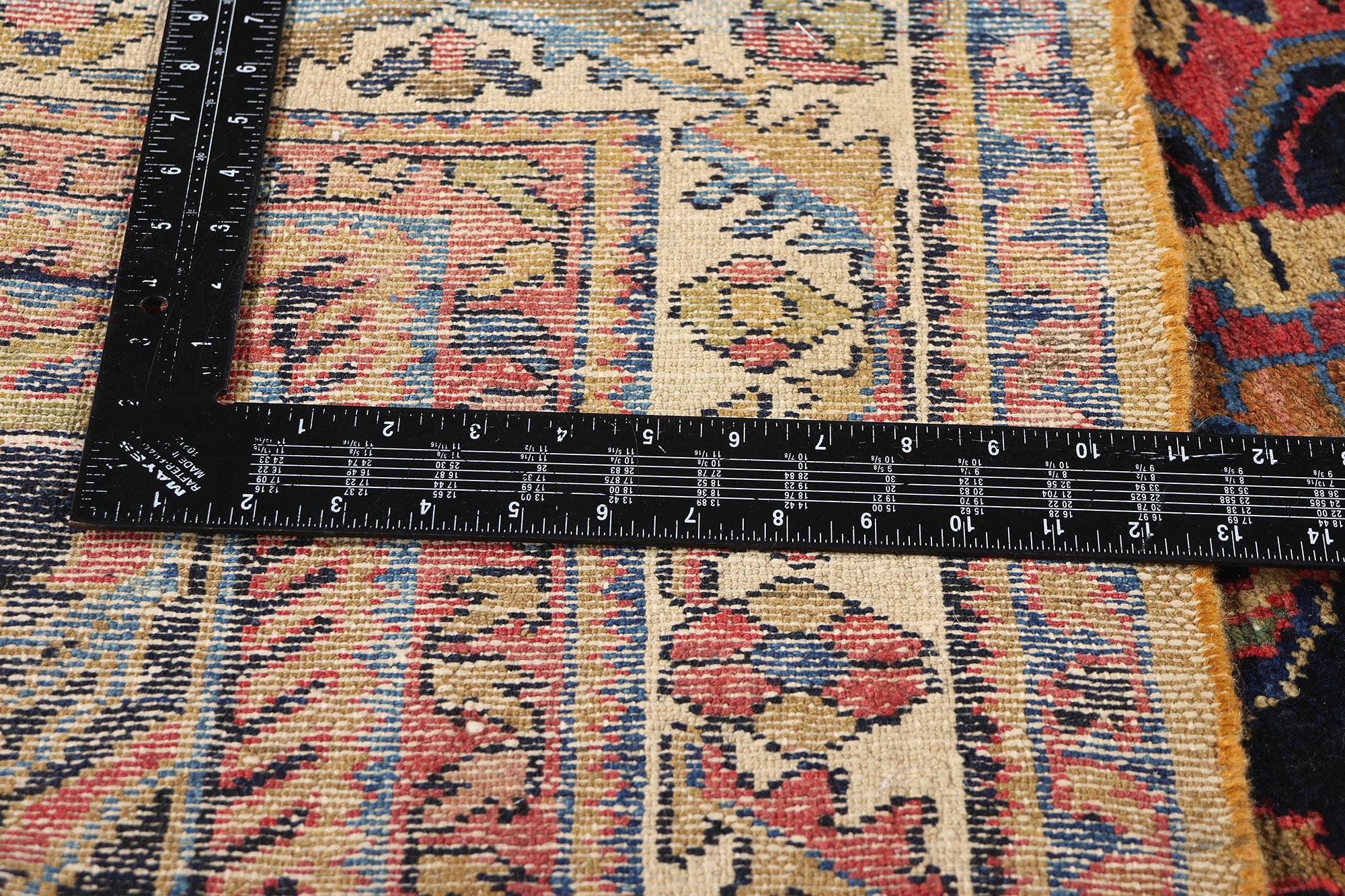 79175 Late 19th Century Antique Persian Malayer Rug, 05'07 x 06'05. This exquisite hand-knotted wool antique Persian Malayer rug, woven in the late 19th century, exudes a captivating beauty that embodies the timeless artistry of Persian weavers. The