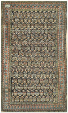 Late 19th Century Antique  Hand Knotted Wool Navy Blue Persian Malayer Rug