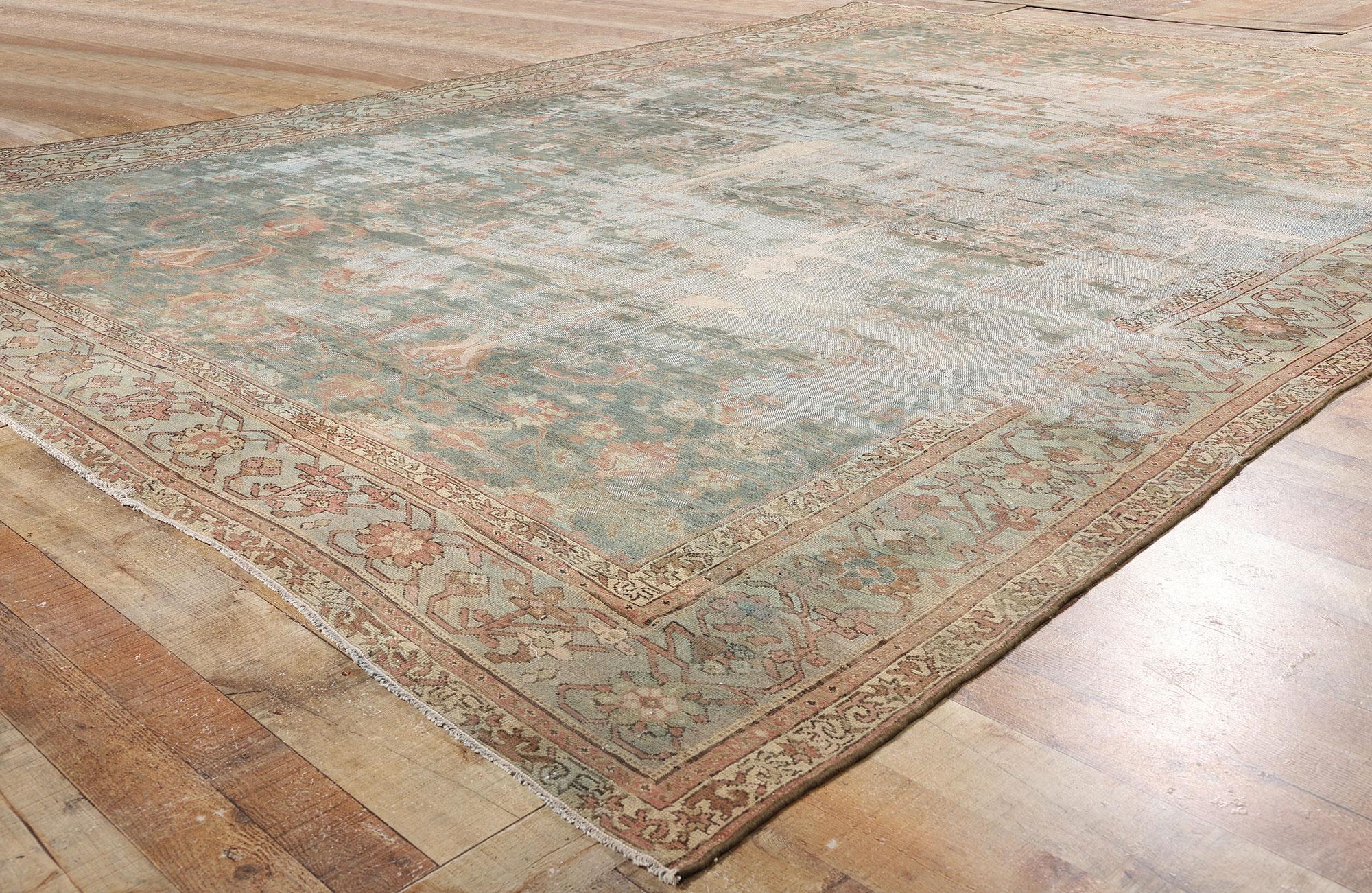 Lana Tappeto persiano Malayer della fine del XIX secolo, di colore verde acqua attenuato, in stile moderno in vendita