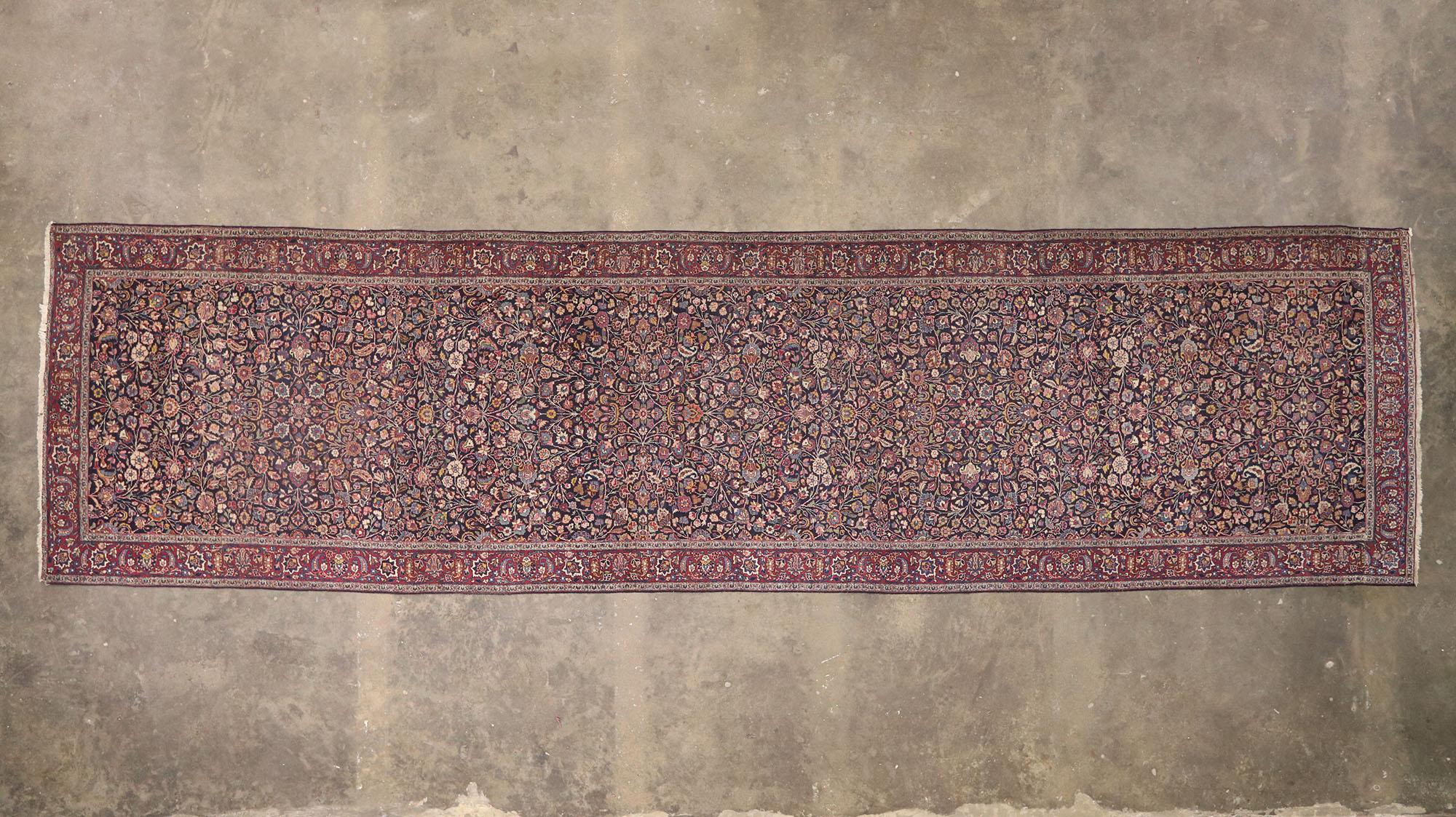 Antique Persian Mashhad Runner with Old World Style, Extra-Long Hallway Runner For Sale 2