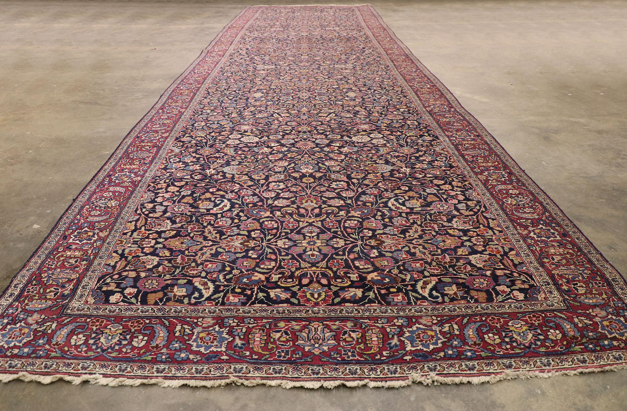 Antique Persian Mashhad Runner with Old World Style, Extra-Long Hallway Runner For Sale 1