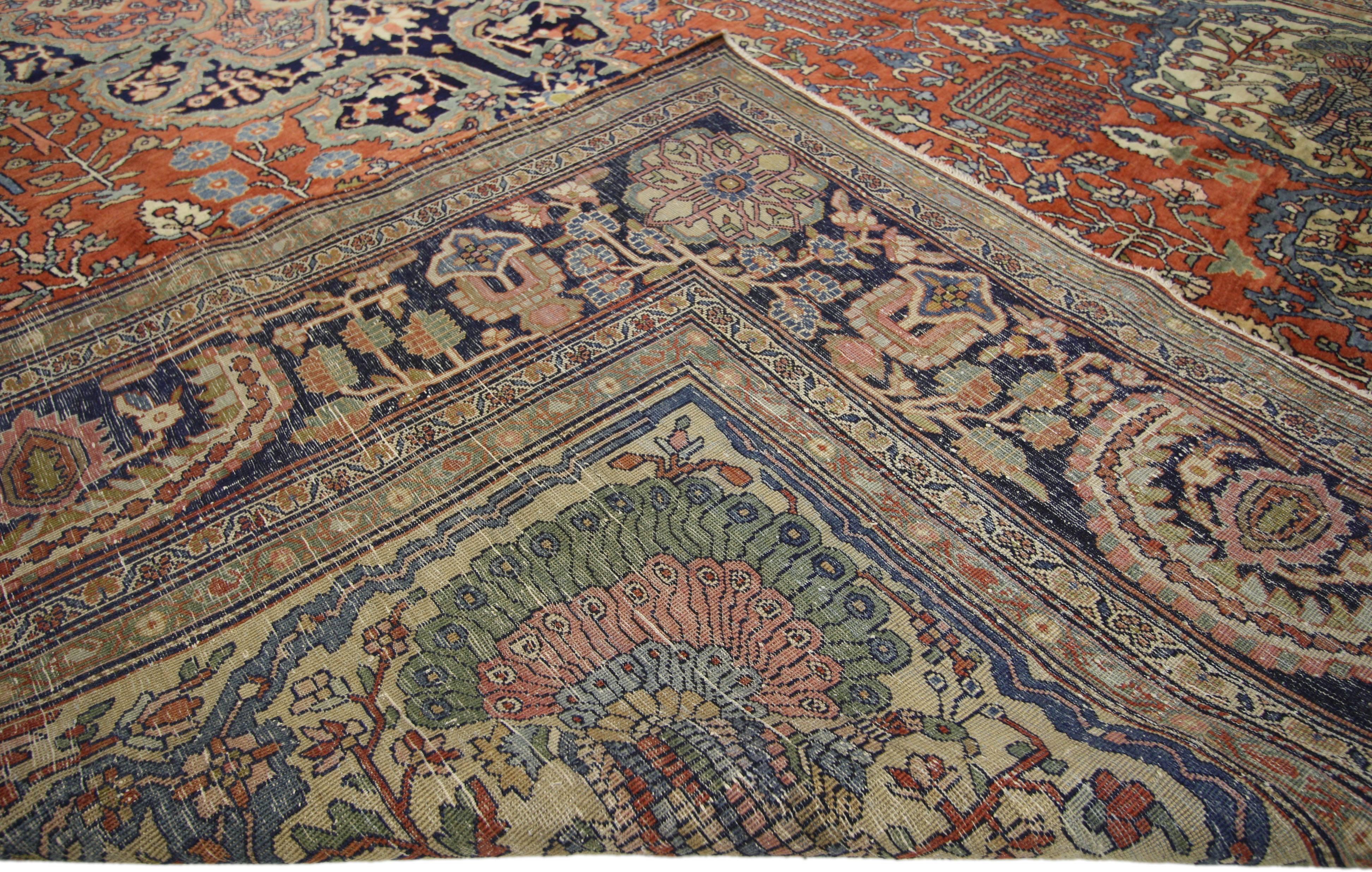 Noué à la main Tapis persan ancien surdimensionné Sarouk Farahan des années 1880, tapis de salon d'hôtel en vente