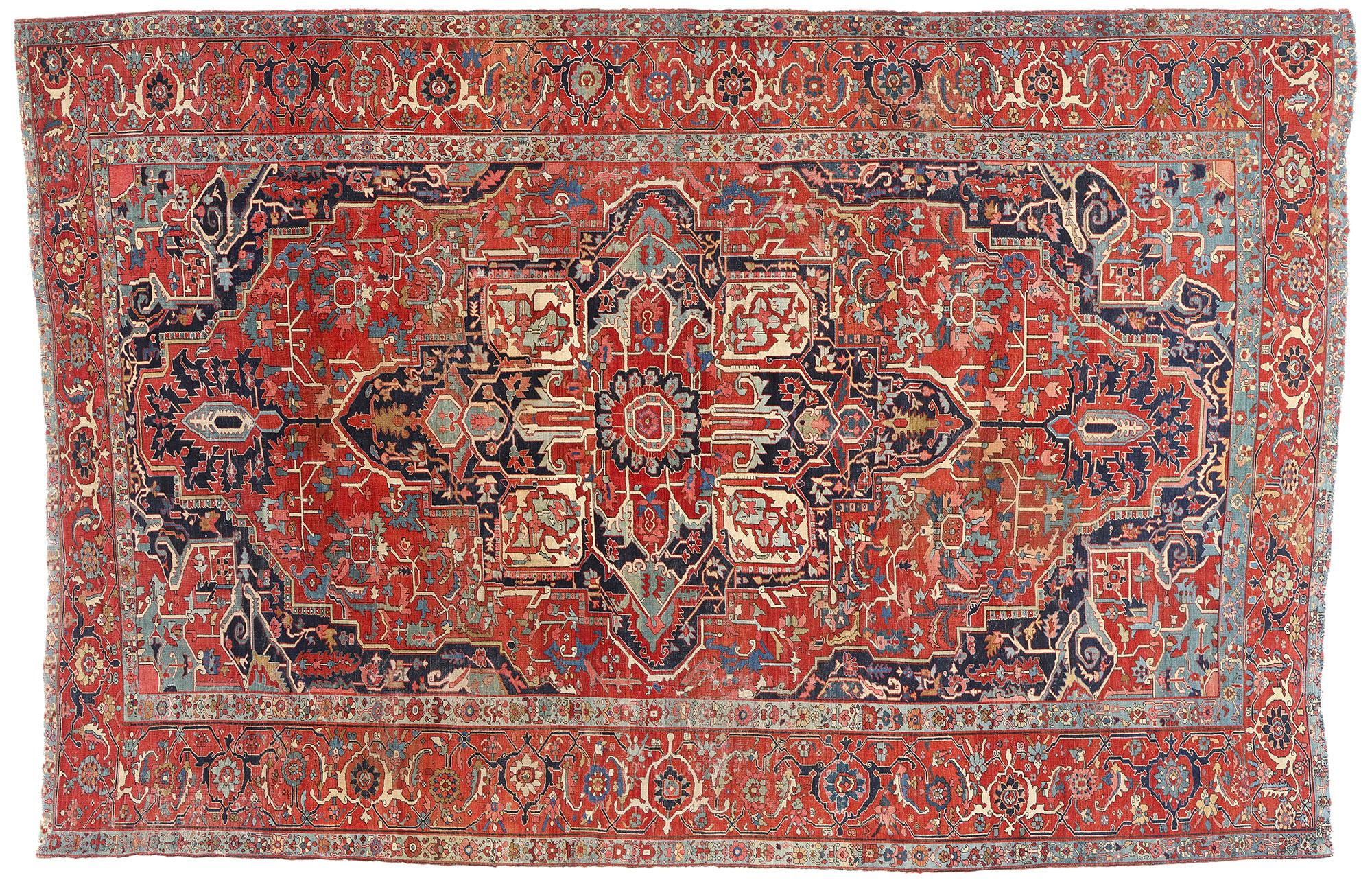 Hand-Knotted Late 19th Century Antique Persian Serapi Carpet with Traditional Style For Sale