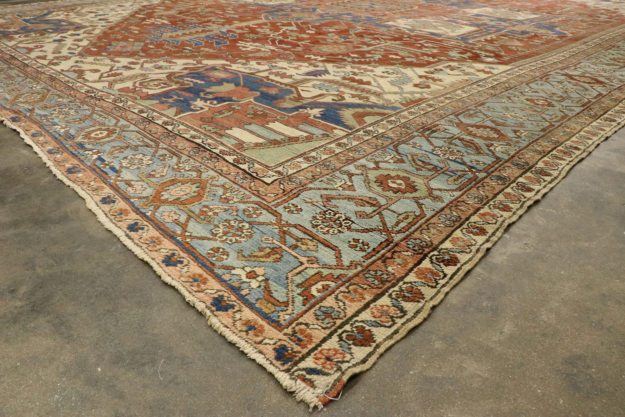 19th Century 1870s Antique Persian Serapi Rug, Hotel Lobby Size Carpet For Sale