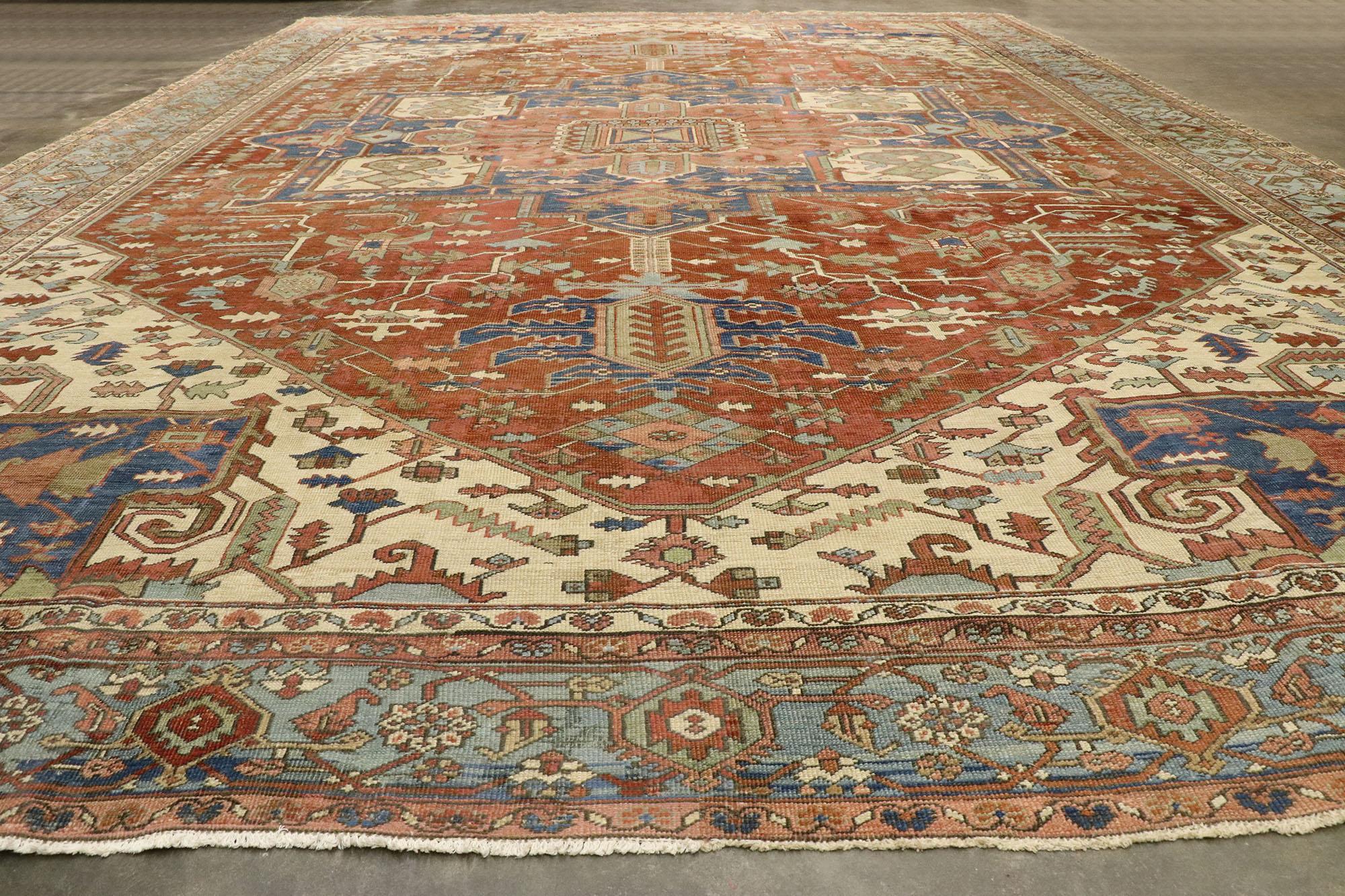 Wool 1870s Antique Persian Serapi Rug, Hotel Lobby Size Carpet For Sale