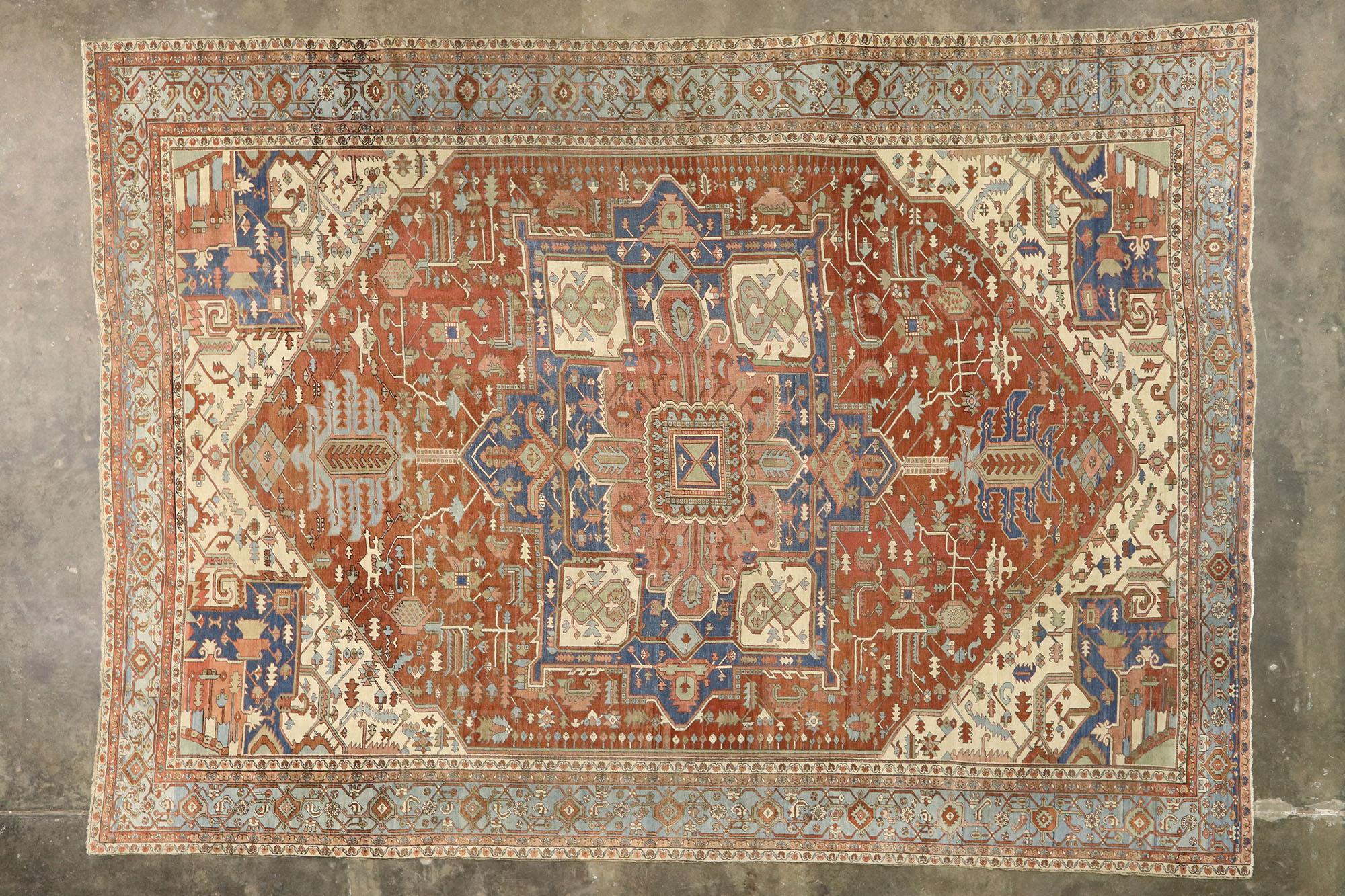 1870s Antique Persian Serapi Rug, Hotel Lobby Size Carpet For Sale 1