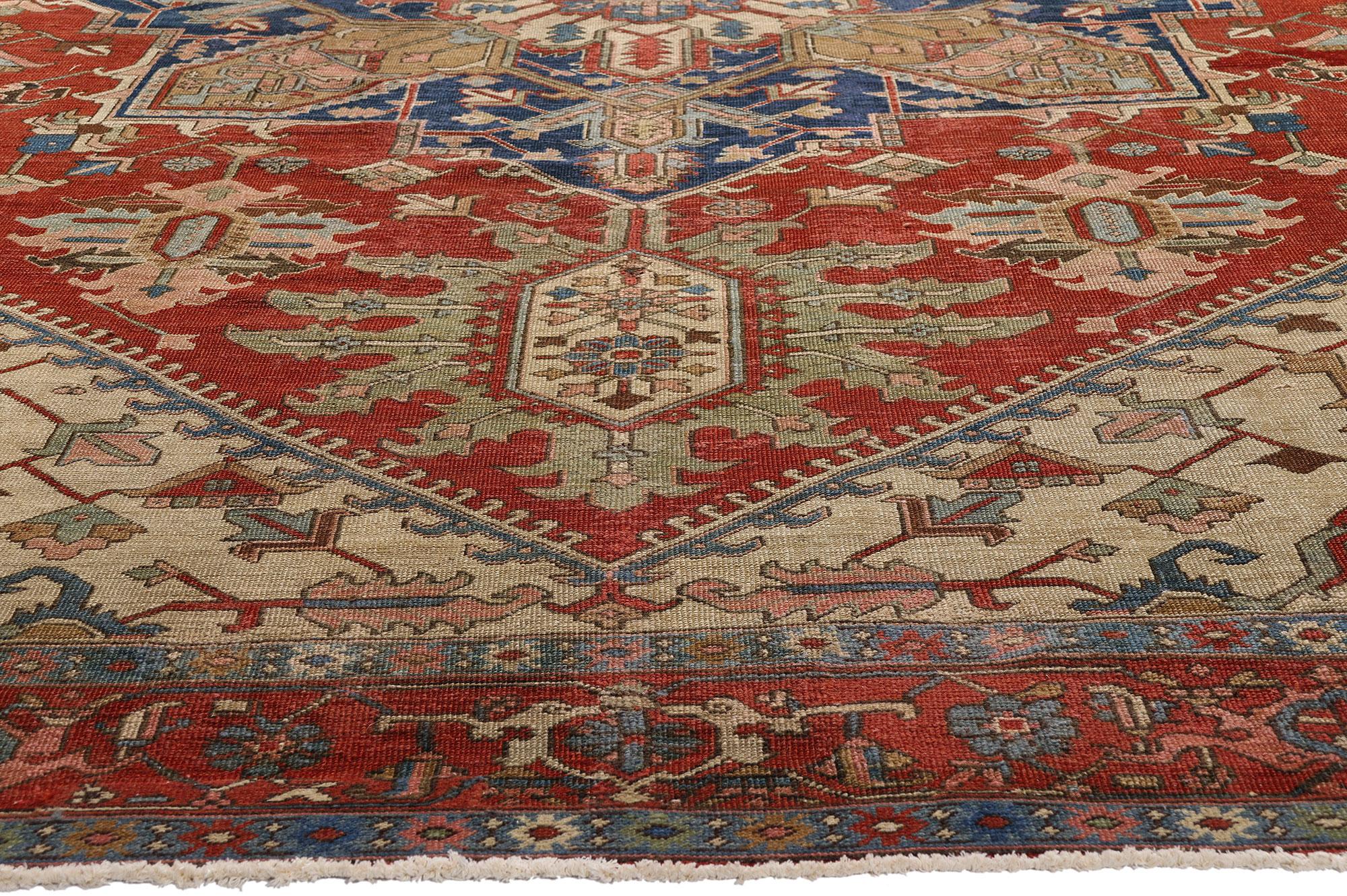 Hand-Knotted Late 19th Century Antique Persian Serapi Rug with Modern Style For Sale