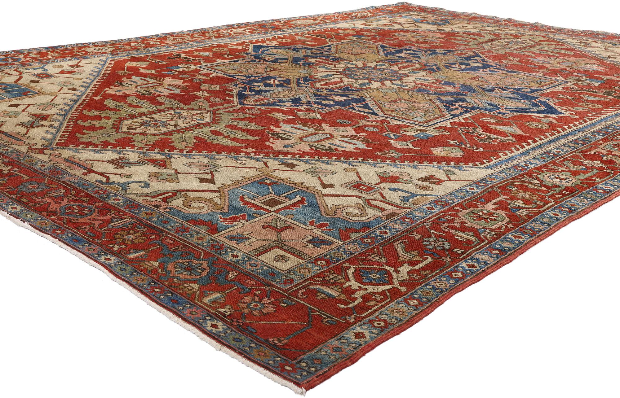 Wool Late 19th Century Antique Persian Serapi Rug with Modern Style For Sale