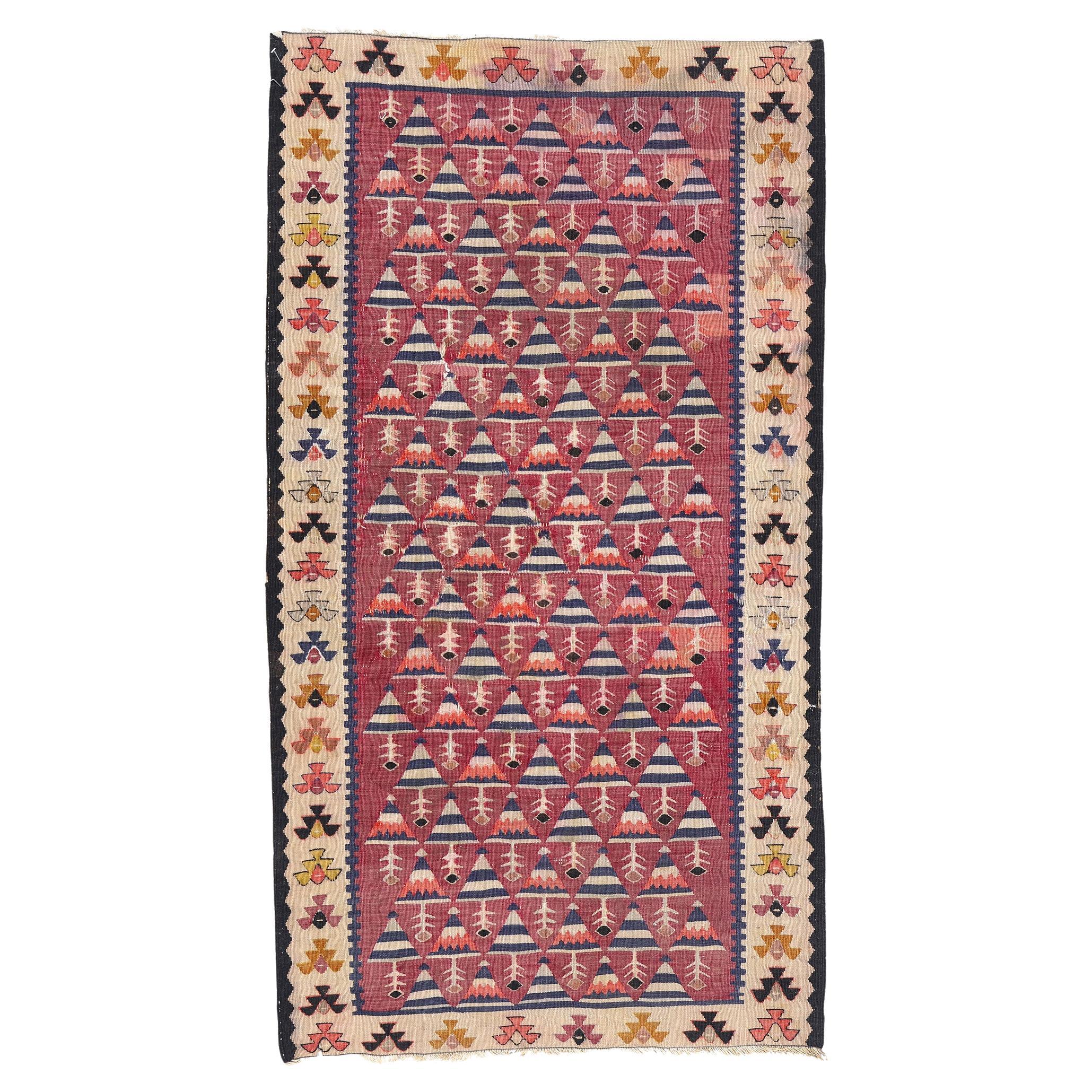 Late 19th Century Antique Persian Shahsavan Flat-Weave Carpet