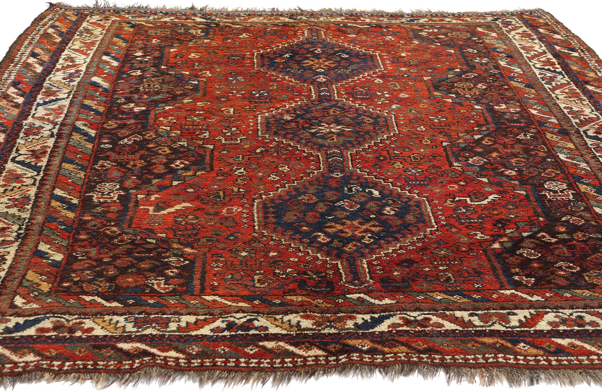 Tribal Late 19th Century Antique Persian Shiraz Carpet For Sale