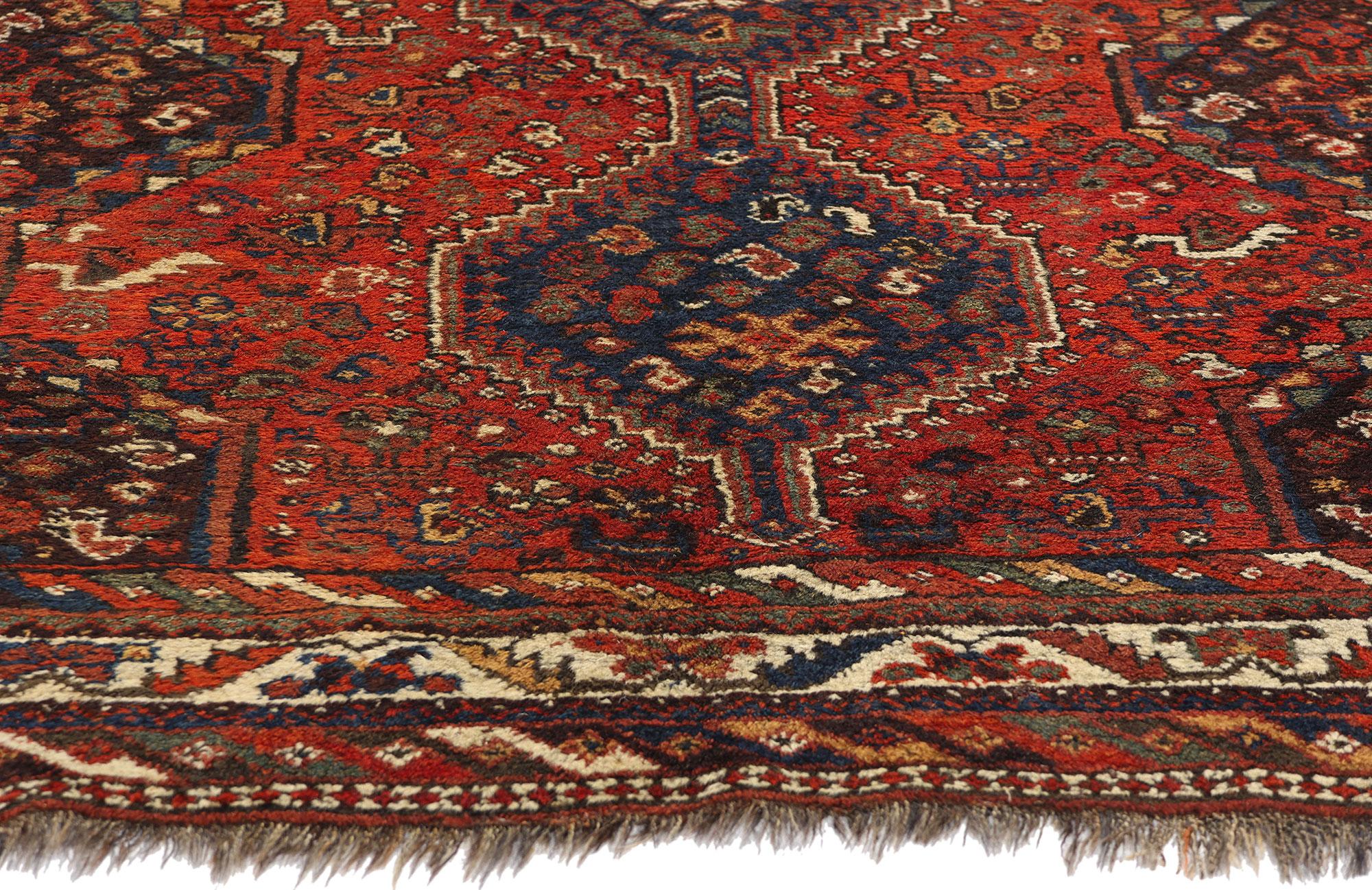 Hand-Knotted Late 19th Century Antique Persian Shiraz Carpet For Sale