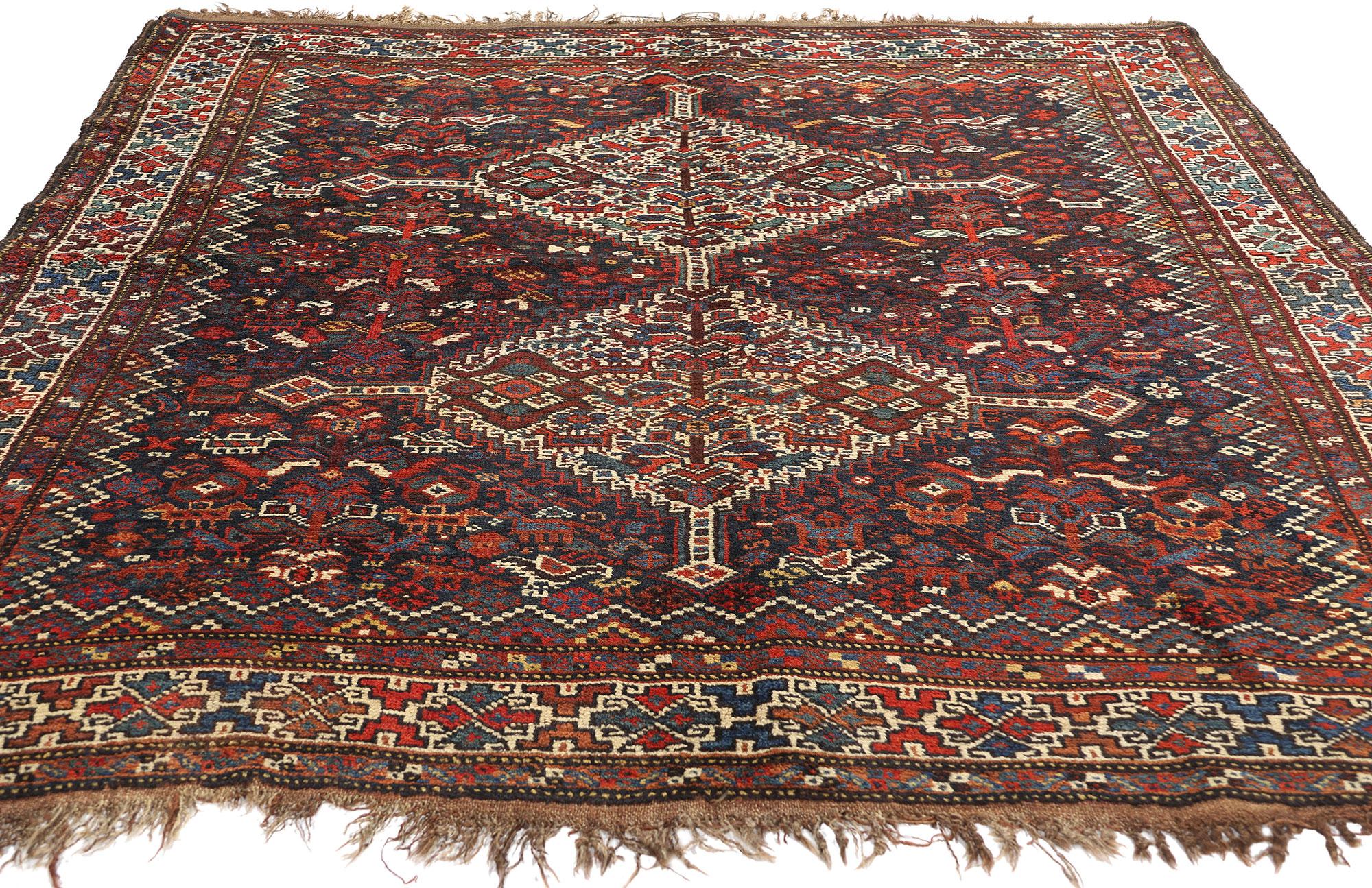 Tribal Late 19th Century Antique Persian Shiraz Rug For Sale