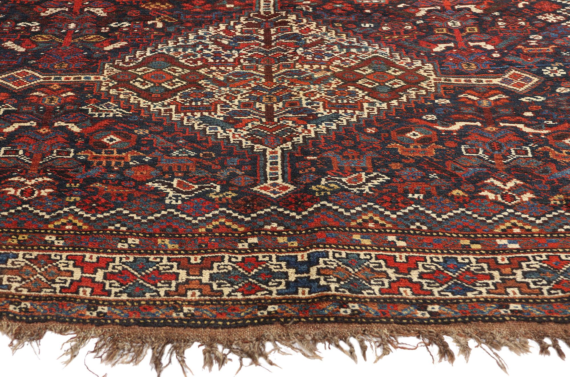 Hand-Knotted Late 19th Century Antique Persian Shiraz Rug For Sale