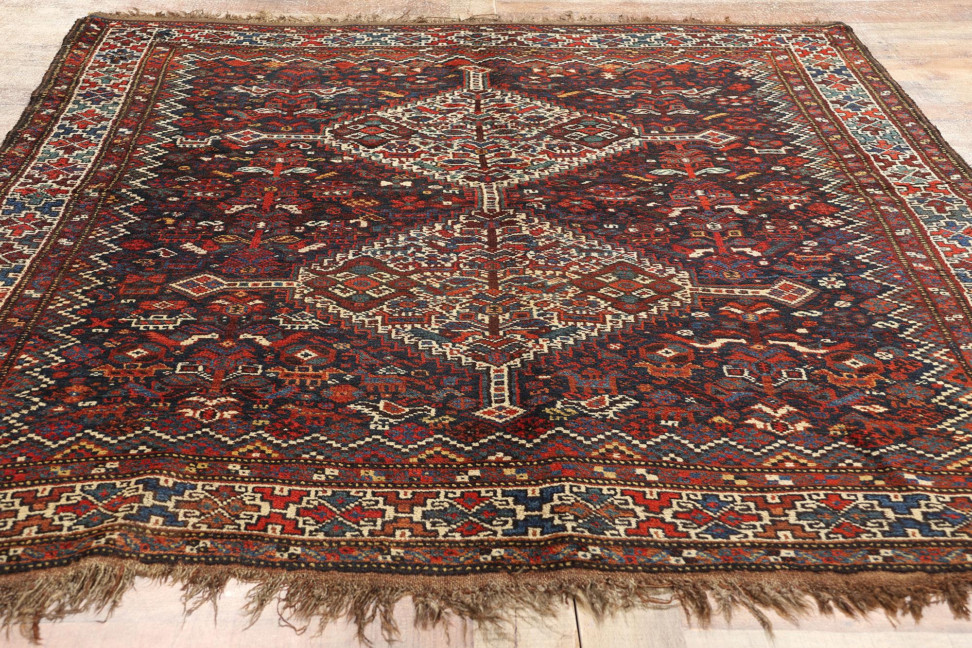 Laine Fin du 19e siècle - Tapis persan antique Shiraz en vente