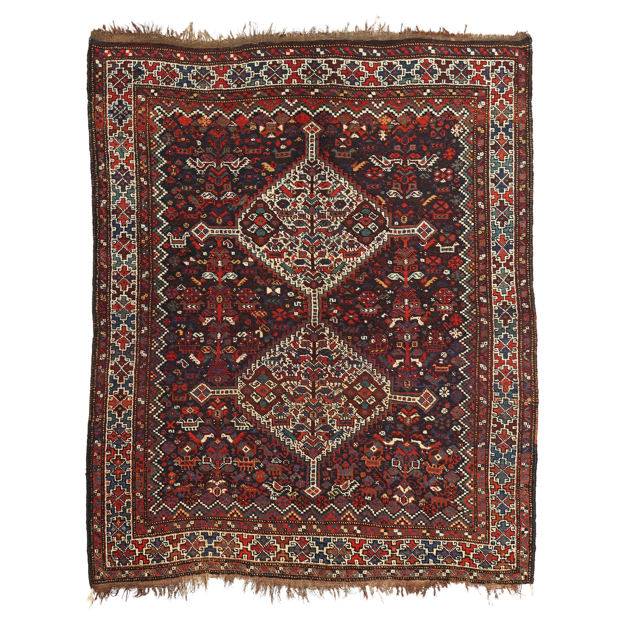 Antiker persischer Shiraz-Teppich aus dem späten 19. Jahrhundert